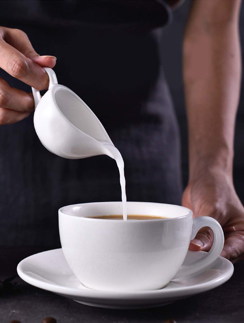 2-Pack White Ceramic Creamer Pitchers with Handle - Small Milk Pouring Jug for Coffee, Tea & Dessert Sauces - Perfect for Breakfast, Brunch & Afternoon Tea Service