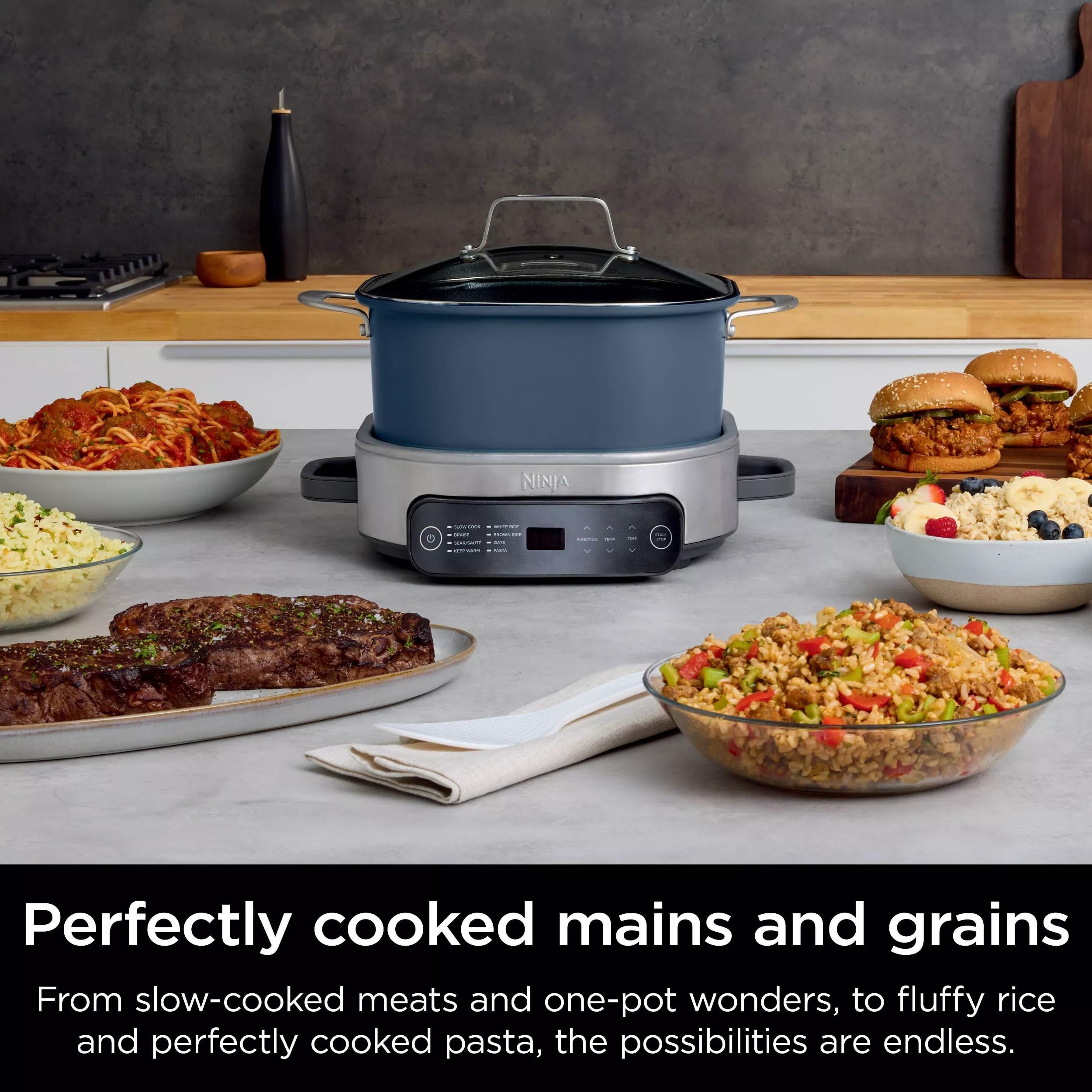 Ninja MC1101 Foodi Everyday Possible Cooker Pro - 8-in-1 Multi-Cooker with 6.5 QT Family-Sized Capacity | Pressure Cooker, Slow Cooker, Steamer & More | Adjustable Temp Control | Faster Cooking | Stone Purple (Renewed) | Perfect for Meal Prep, Family Dinners & Healthy Cooking
