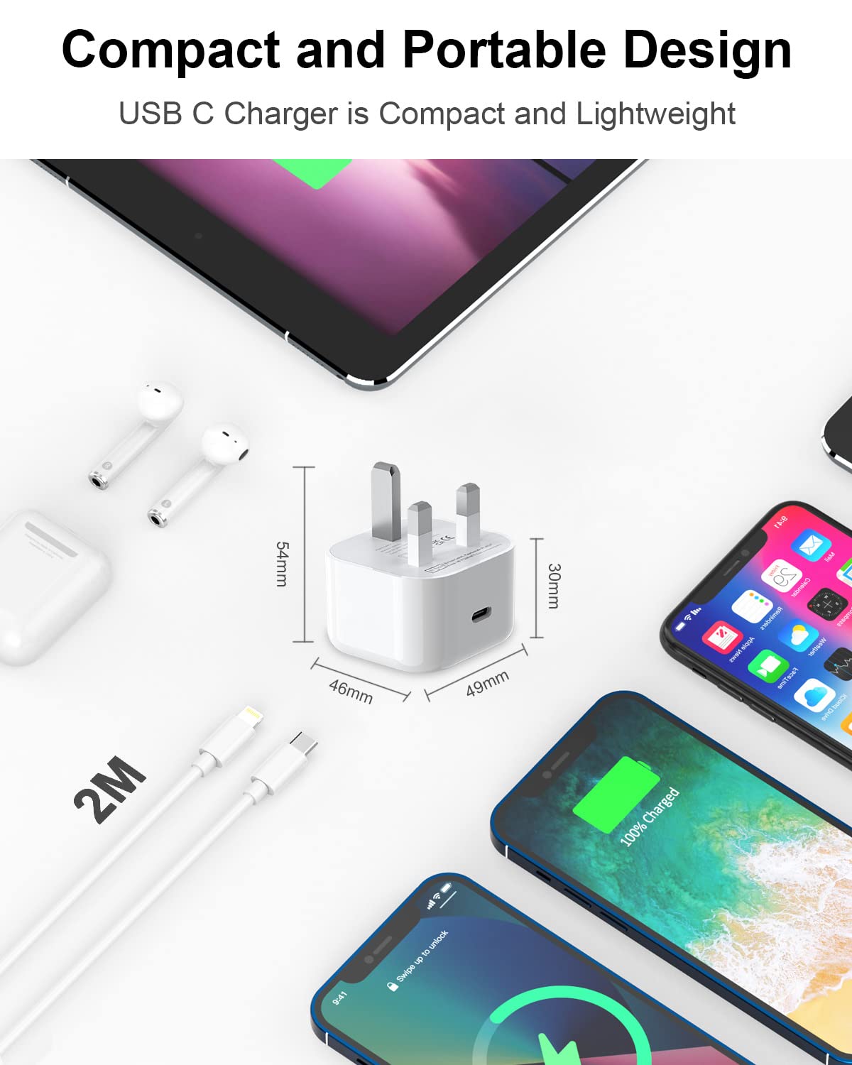 Apple MFi Certified 20W USB C Fast Charger Plug with 2M Cable - UK Type C Power Adapter for iPhone 14/13/12 Pro Max/Mini/11/XR/X/8 & iPad - Perfect for Travel, Home & Office Charging