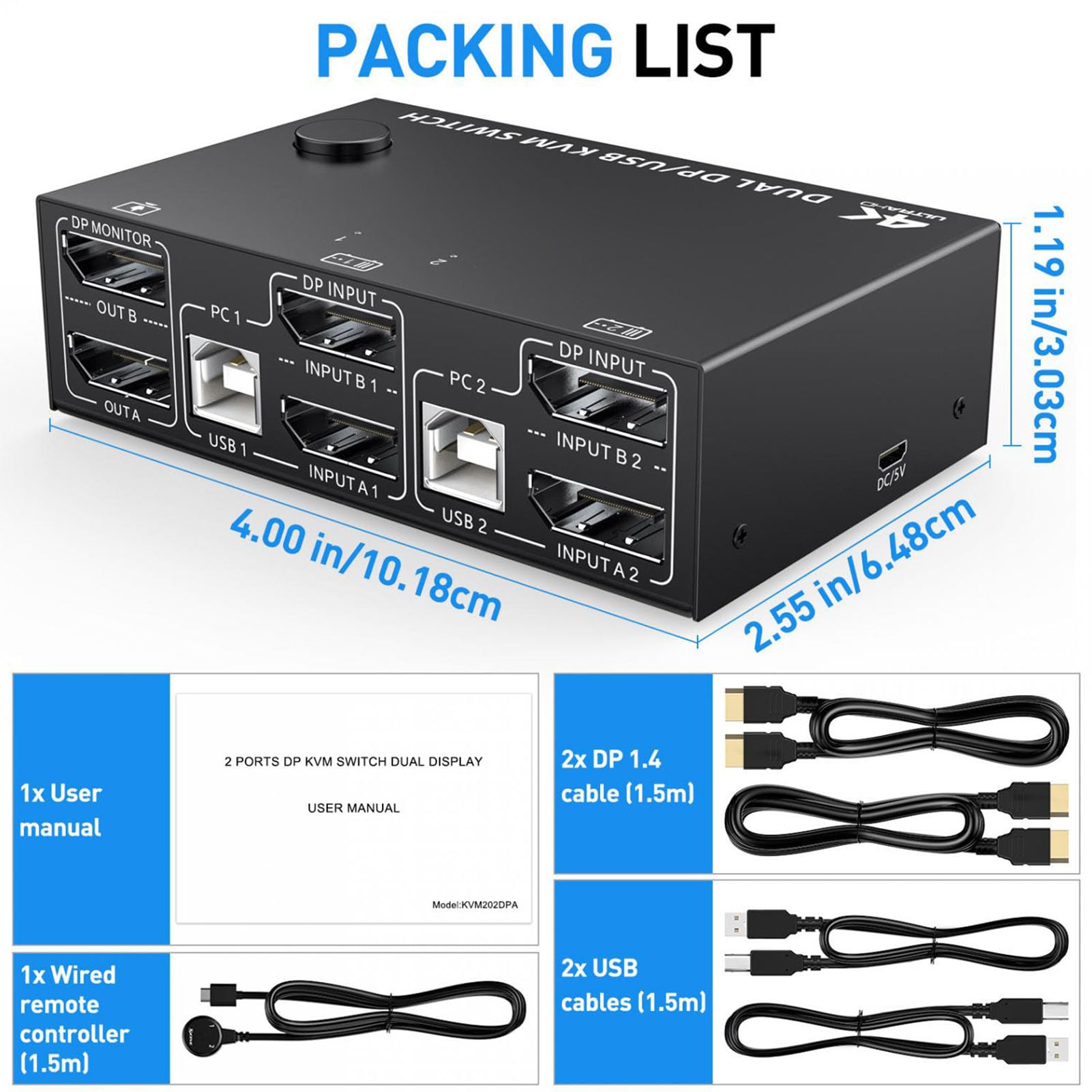 Yanmis 8K KVM Switch - Dual Monitor USB Switcher with DisplayPort for 2 Computers | Windows 11/10/8/7/XP Compatible | Perfect for Home Office, Gaming & Multi-Tasking Workstations