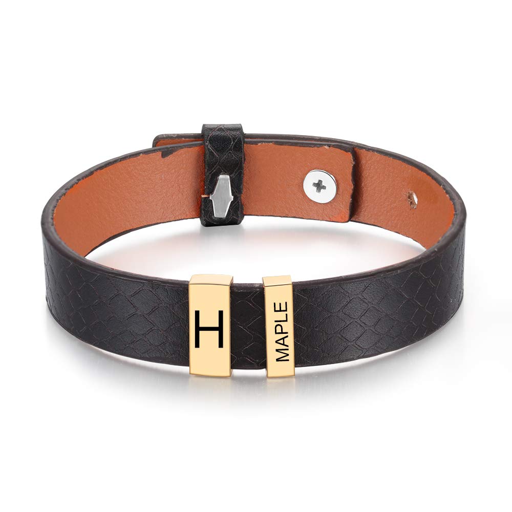 **Personalized Men's Leather Bracelet with Custom Beads - Free Engraving for 2-4 Names - Adjustable Bangle for Boyfriend, Husband, or Gift - Perfect for Anniversaries, Birthdays & Special Occasions**