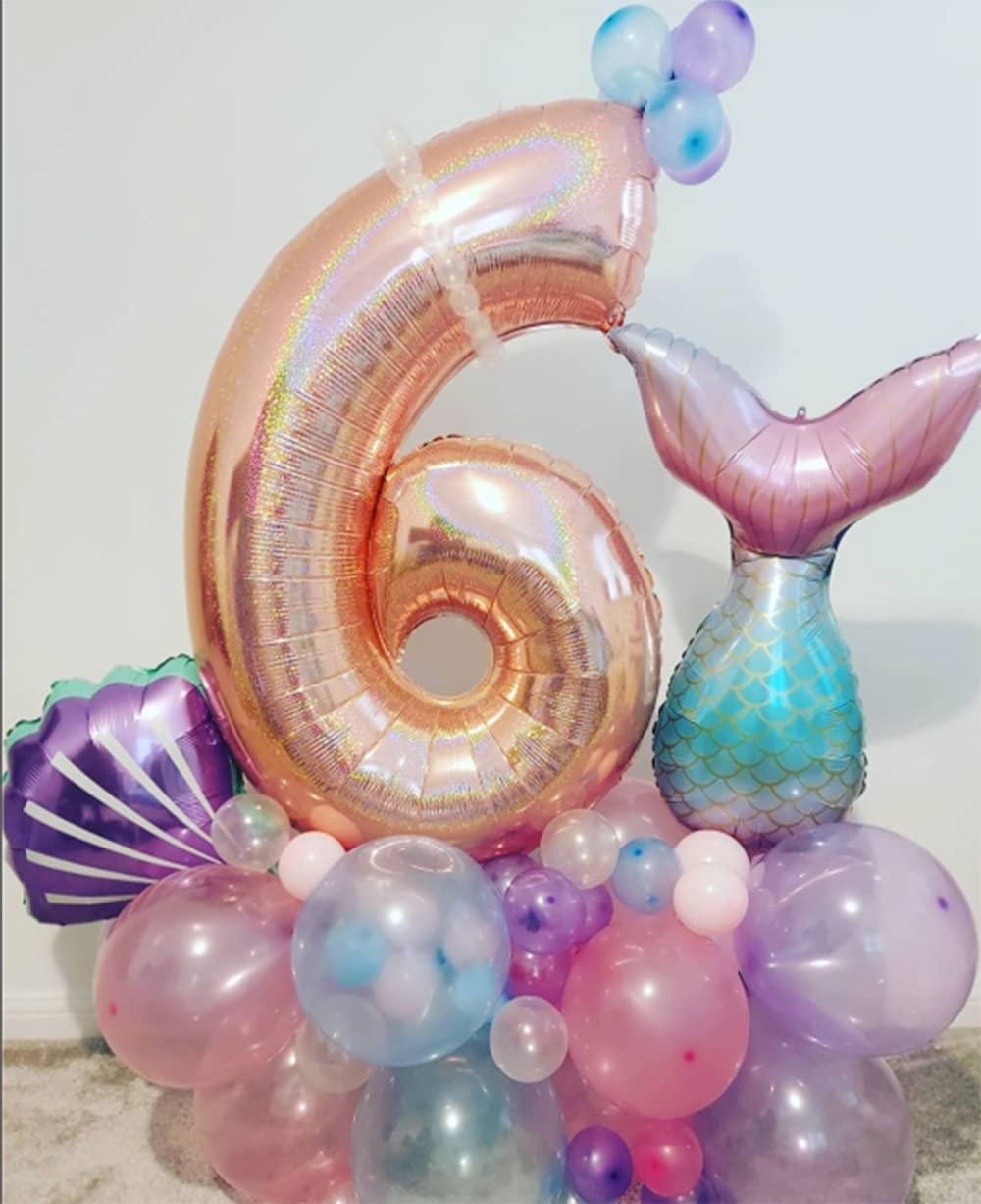 7pcs Mermaid Balloons Number 6 - 1st 2nd 3rd Birthday Party Decorations for Girls, Mermaid Tail Themed Party Supplies - Perfect for Birthday Celebrations, Baby Showers & Themed Events