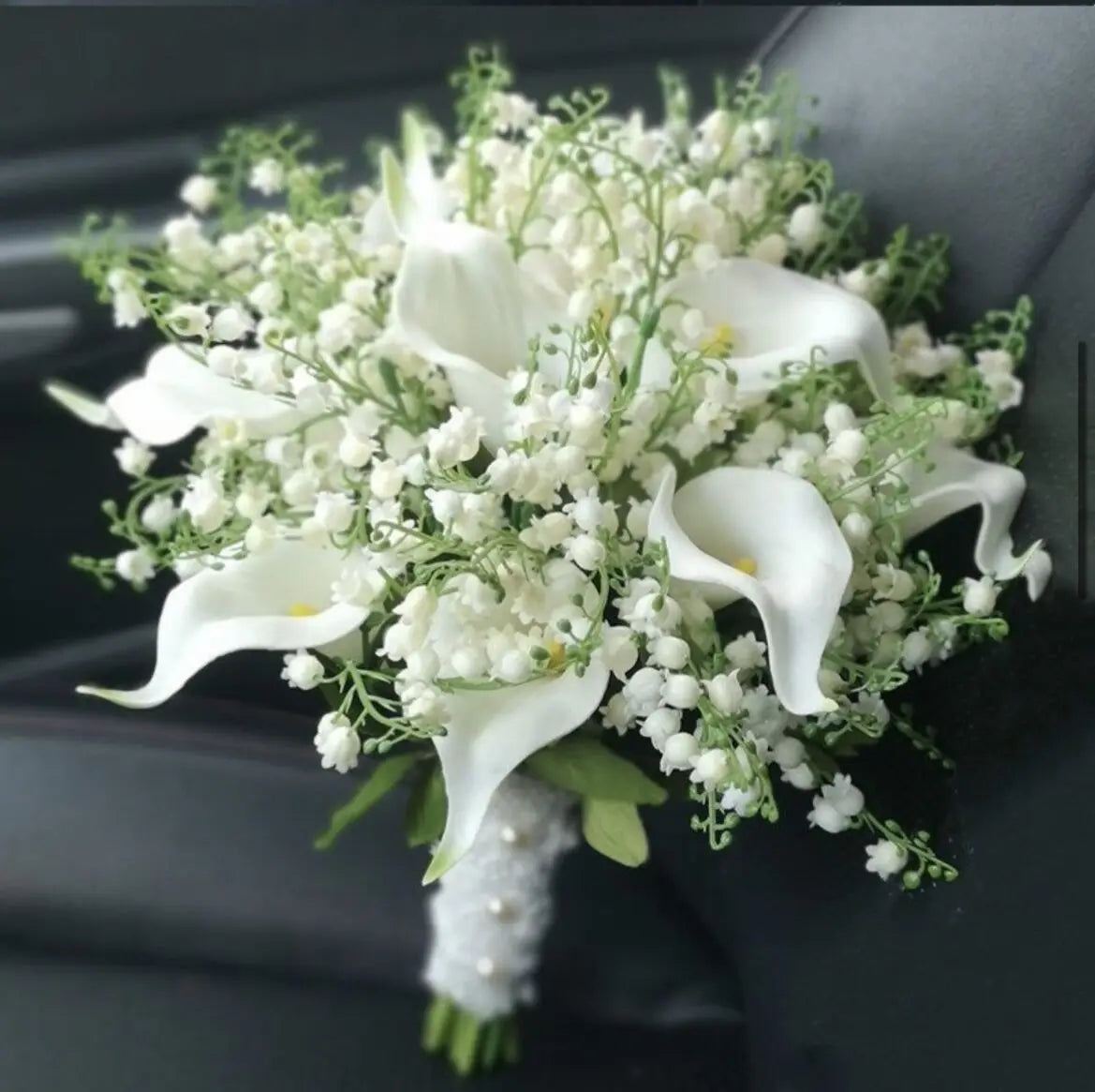 White Calla Lily Bridal Bouquet - Handmade Artificial Silk Wedding Flowers for Bridal Shower, Ceremony & Home Decor