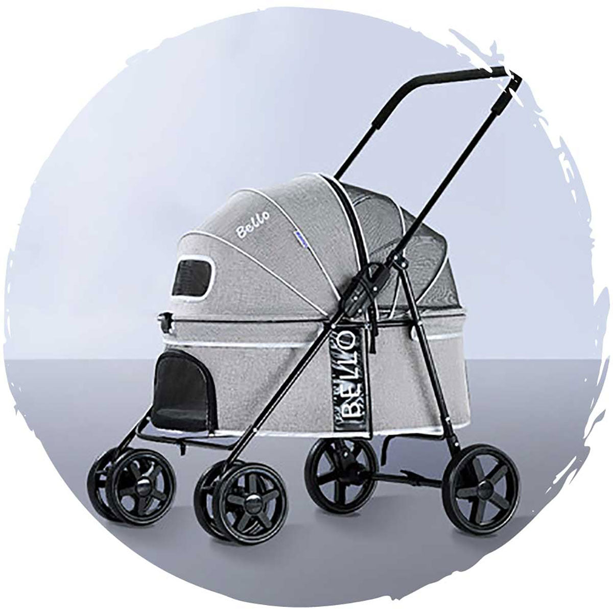 BELLO Fashion Low-Profile Breathable 4-Wheel Foldable Dog Stroller - Large Size (Pet Weight Capacity: 44lbs) for Outdoor Walks, Shopping & Travel with Your Pet