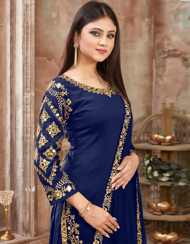 Elegant Blue Art Silk Patiyala Suit for Women - Traditional Indian Ethnic Wear for Weddings, Festivals & Special Occasions