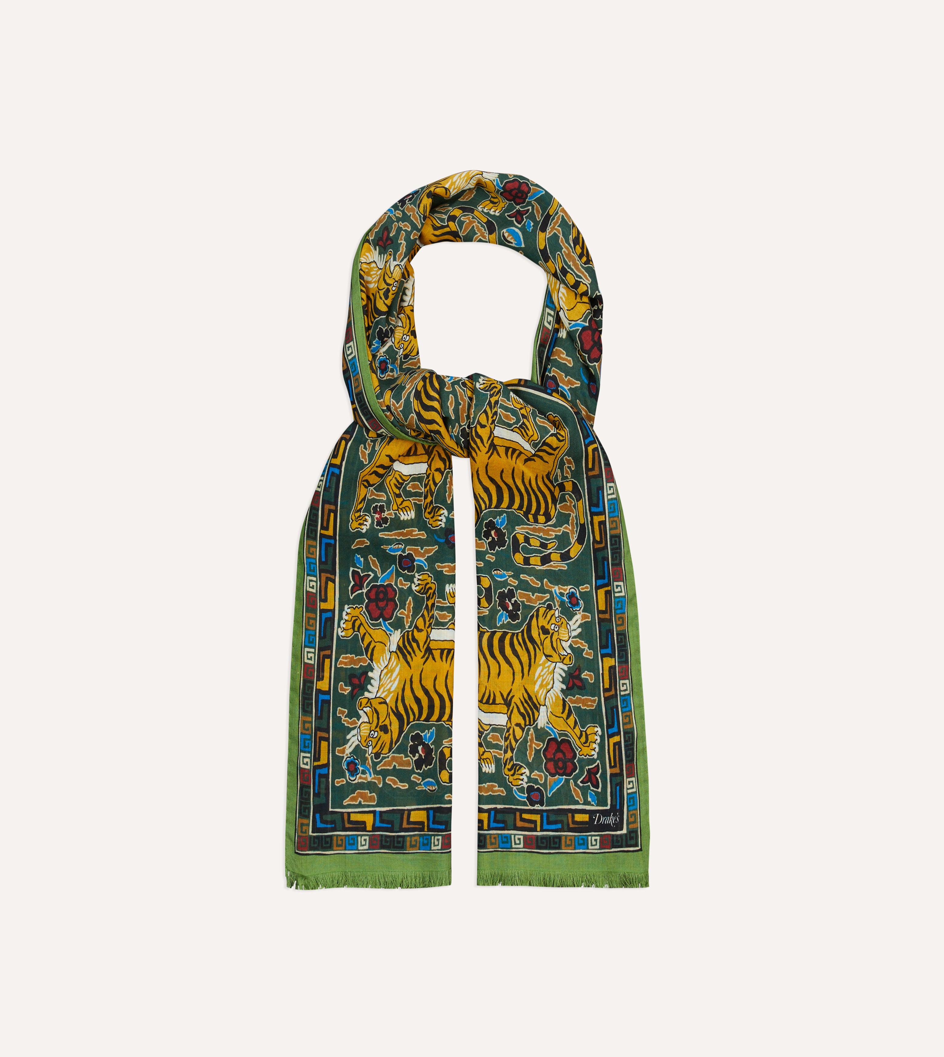 Luxury Green Tiger Print Wool Silk Scarf - Soft & Warm Winter Fashion Accessory for Women - Perfect for Office, Parties & Holiday Outfits