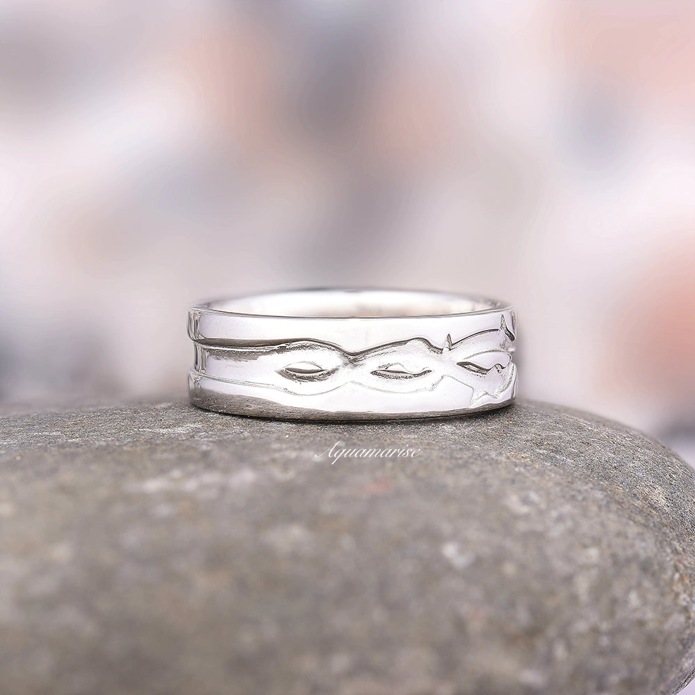 6MM 925 Sterling Silver Leaf Wedding Band - Elegant Nature-Inspired Ring for Women, Perfect for Engagement, Anniversary & Everyday Wear
