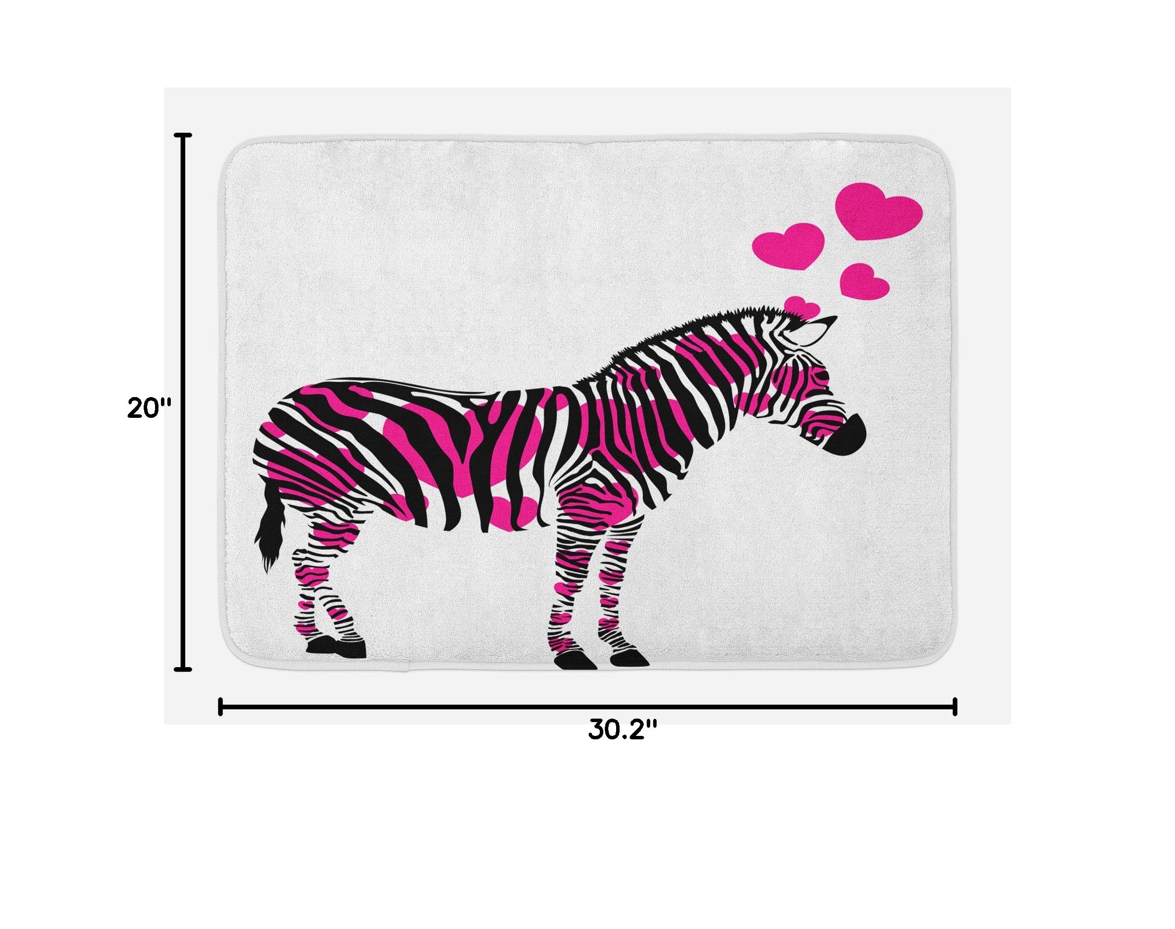 Ambesonne Pink Zebra Bath Mat - Non-Slip Plush Bathroom Rug with Hearts Design, 30.2