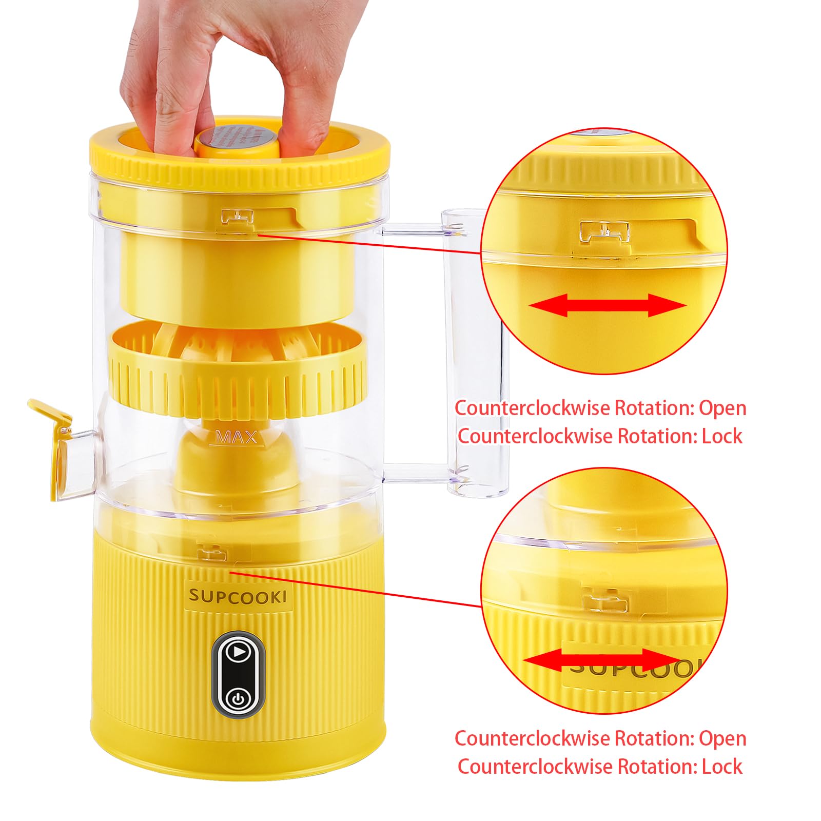 Electric Rechargeable Citrus Juicer - Automatic Orange Lemon Grapefruit Squeezer with USB Charging, Touch Button & Cleaning Brush | Portable Handheld Fruit Juicer for Kitchen, Camping, Travel | BPA-Free Easy to Clean Yellow Juicer for Fresh Juice at Home or On-The-Go