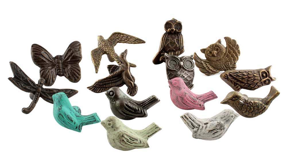 14 Pack Antique Iron Decorative Drawer Pulls - Vintage Bird & Animal Cabinet Knobs for Kids Dresser - Nursery Room Decor - Perfect for Bedroom, Kitchen, Bathroom Cabinets