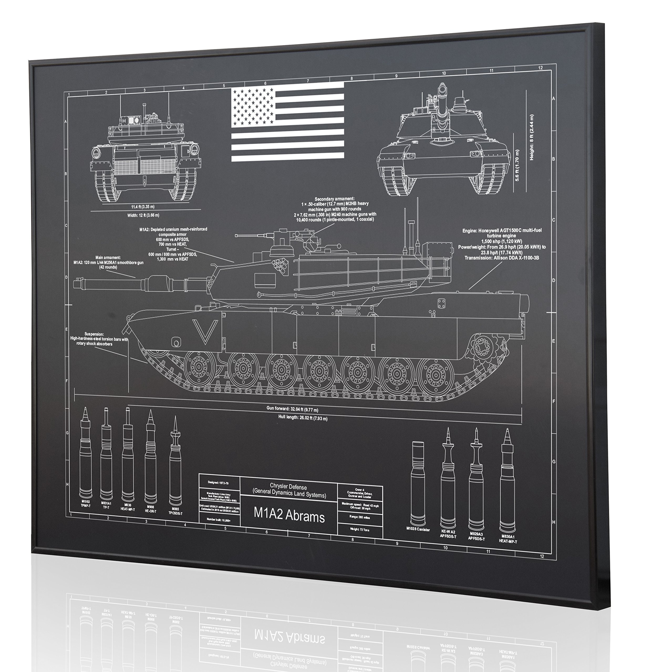 Personalized M1A2 Abrams Tank Blueprint Artwork - Laser Engraved Military Gift for Tank Enthusiasts - Perfect for Home Decor, Man Cave, or Military Appreciation Gifts