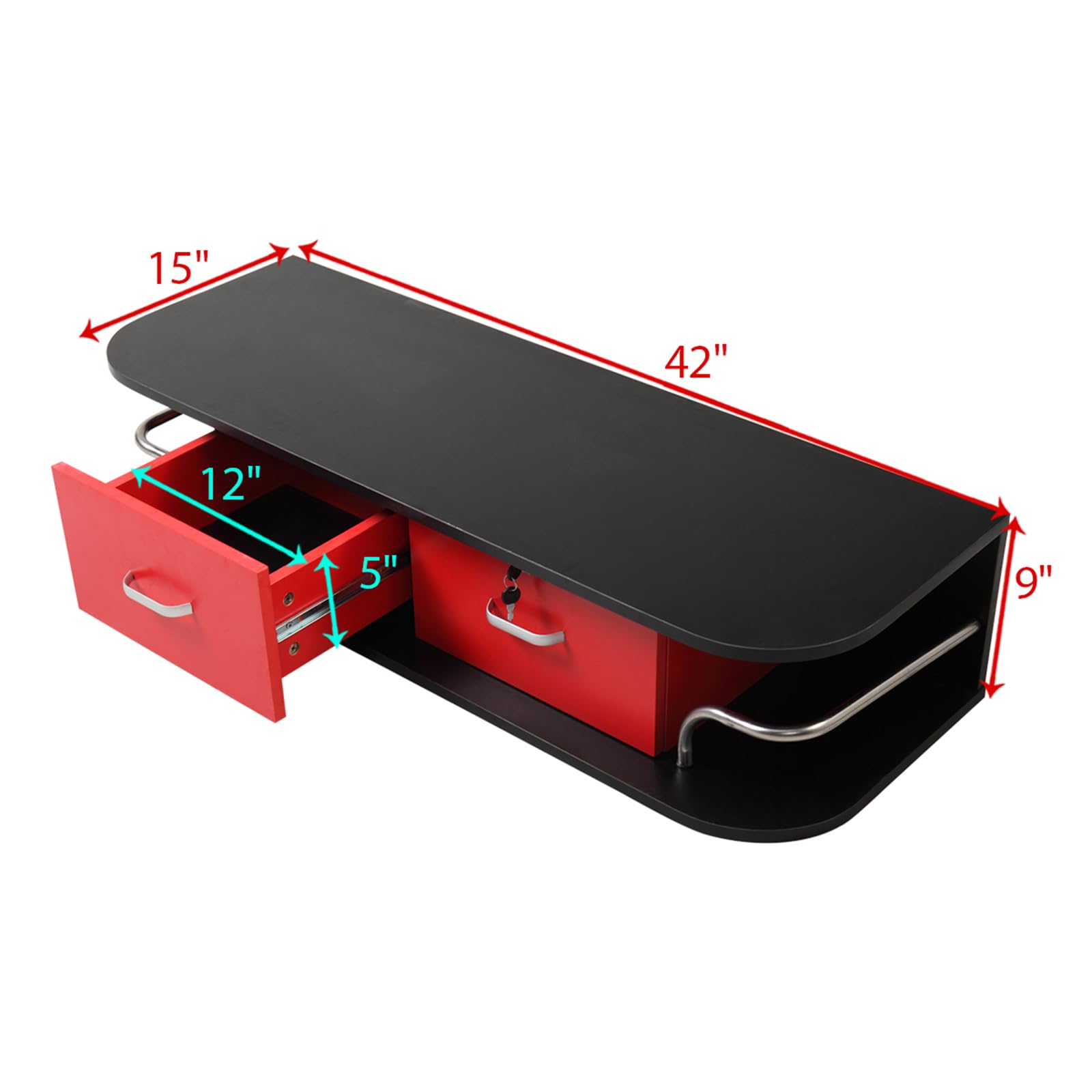 Gecheer Wall Mounted Barber Station with Locking Drawer - Professional Beauty Salon Styling Equipment in Black & Red - Perfect for Hair Styling, Makeup Application & Spa Treatments