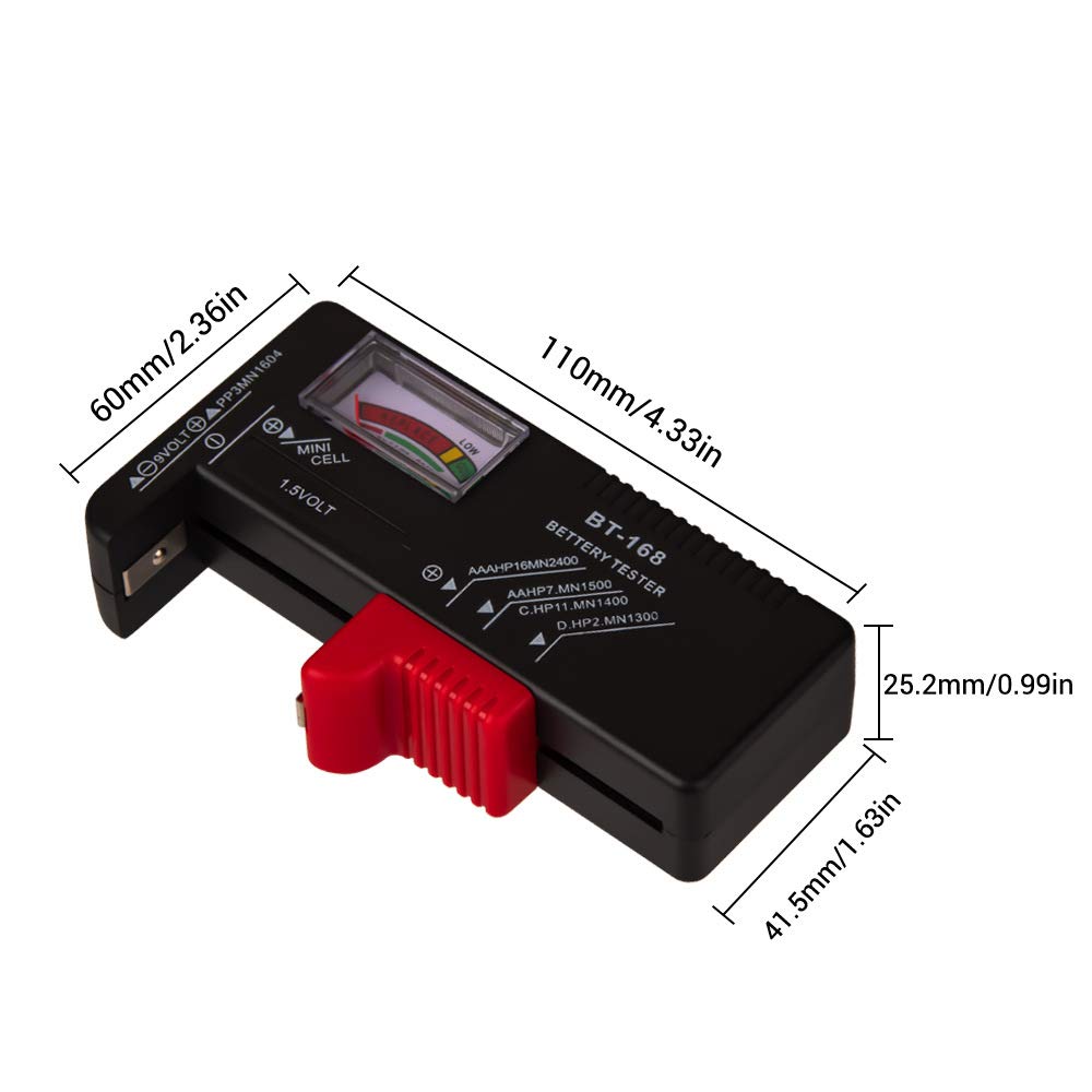 2Pcs Universal Battery Tester - Check AAA, AA, C, D, 9V & 1.5V Button Cell Batteries - Household Battery Voltage Indicator for Flashlights, Toys, Remote Controls & Electronic Devices