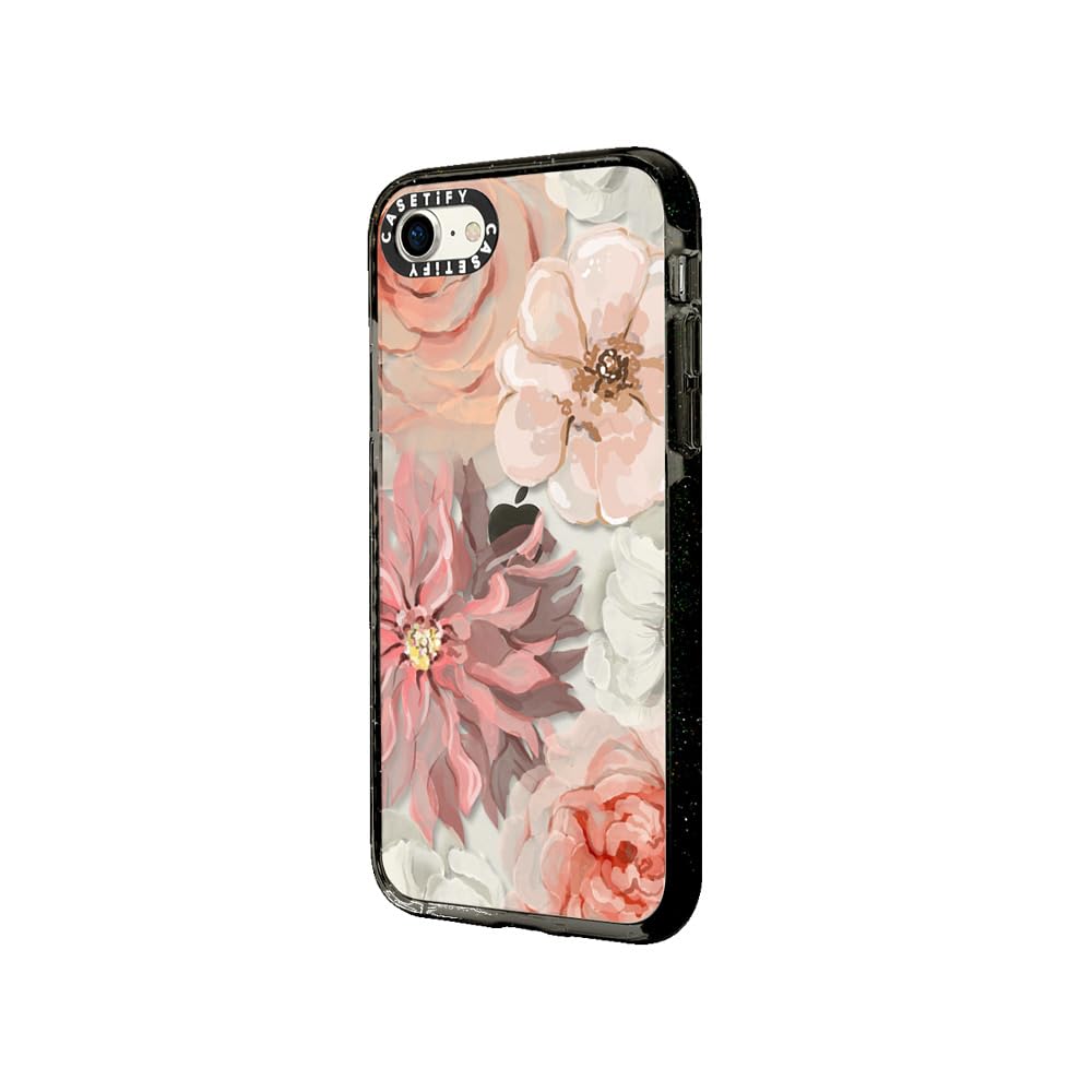 CASETiFY Impact Case for iPhone SE (2020/2022) & iPhone 7/8 - Shockproof Clear Black Phone Cover with Pretty Blush Accents - Perfect for Everyday Protection & Stylish Outfits