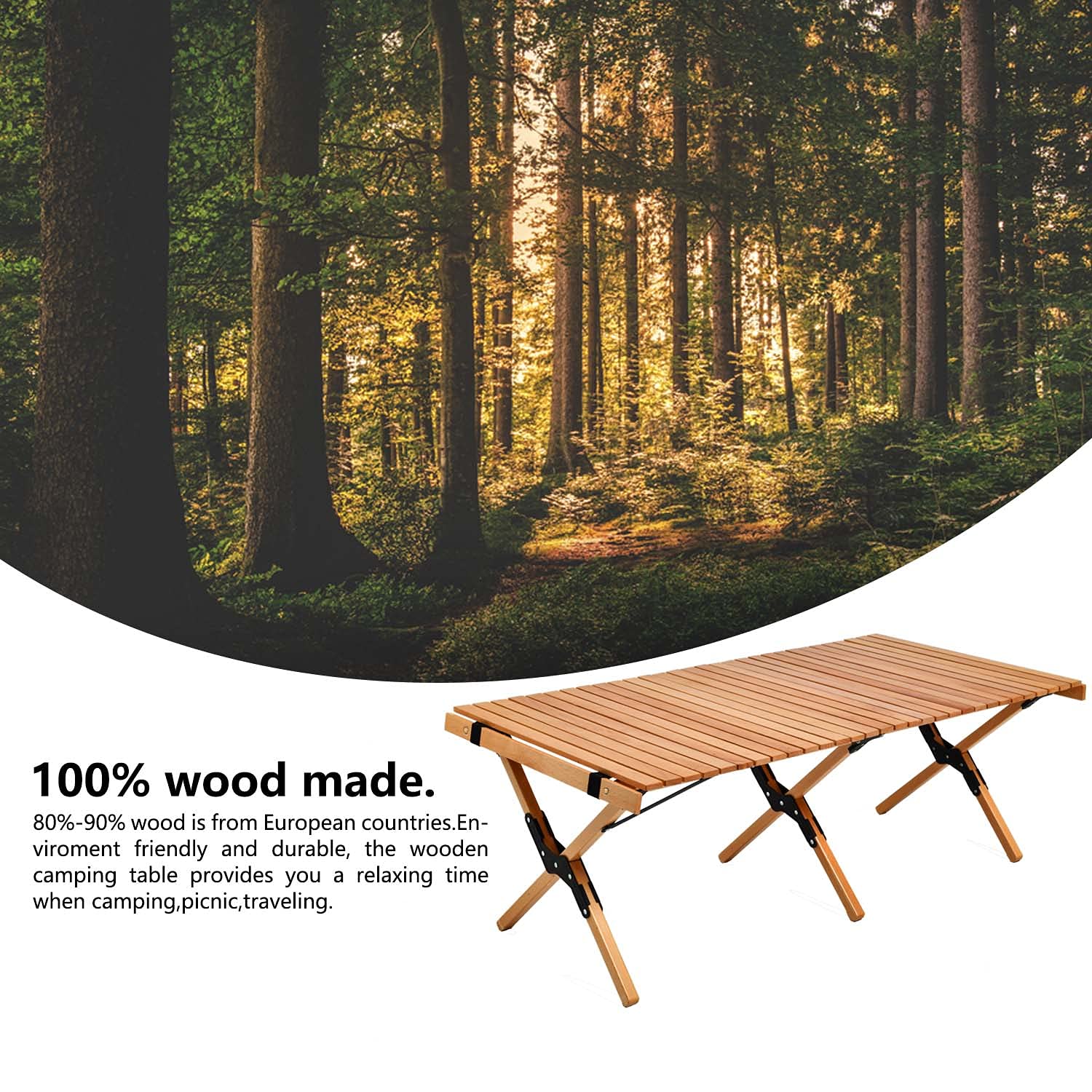 4ft Portable Folding Picnic Table with Carry Bag - Solid Wood Roll-Up Design for Beach, Camping, Travel, Garden & Backyard | Perfect for Outdoor Dining, BBQs, and Picnics
