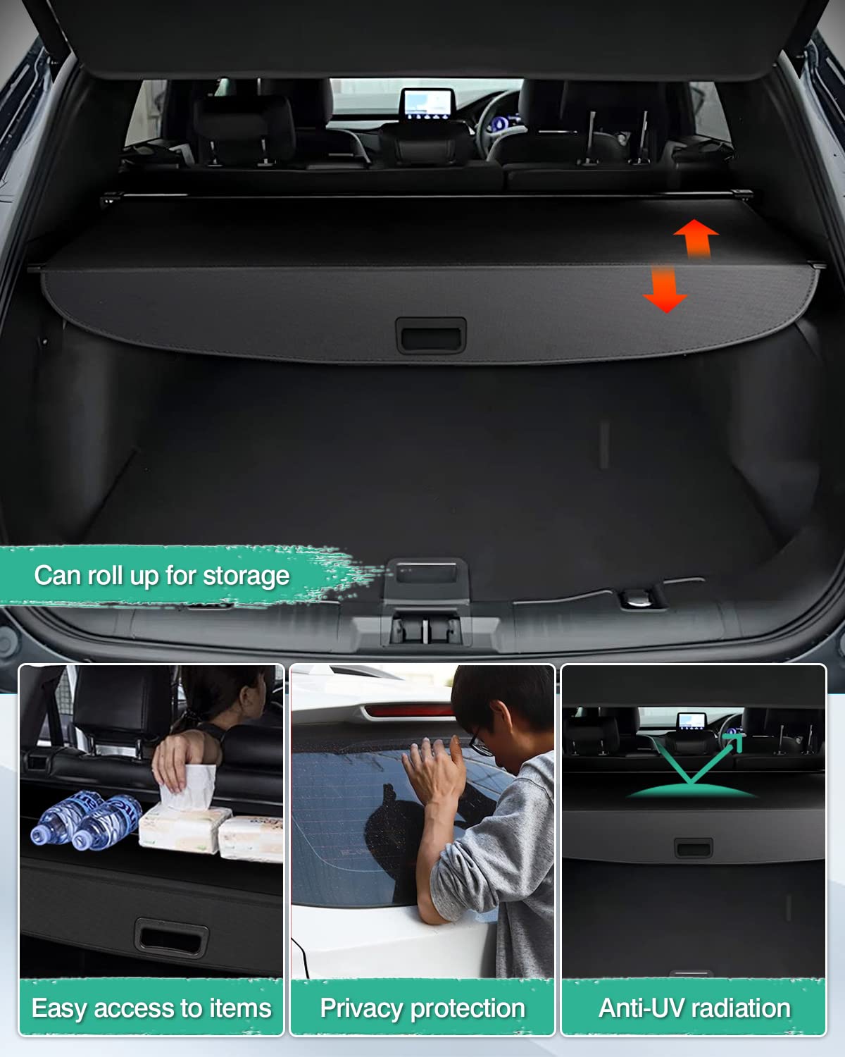 2020-2025 Ford Escape Retractable Cargo Cover - Black Trunk Shade Accessory | Durable Luggage Protector for SUV Cargo Area | Perfect for Road Trips, Grocery Hauling & Pet Transport