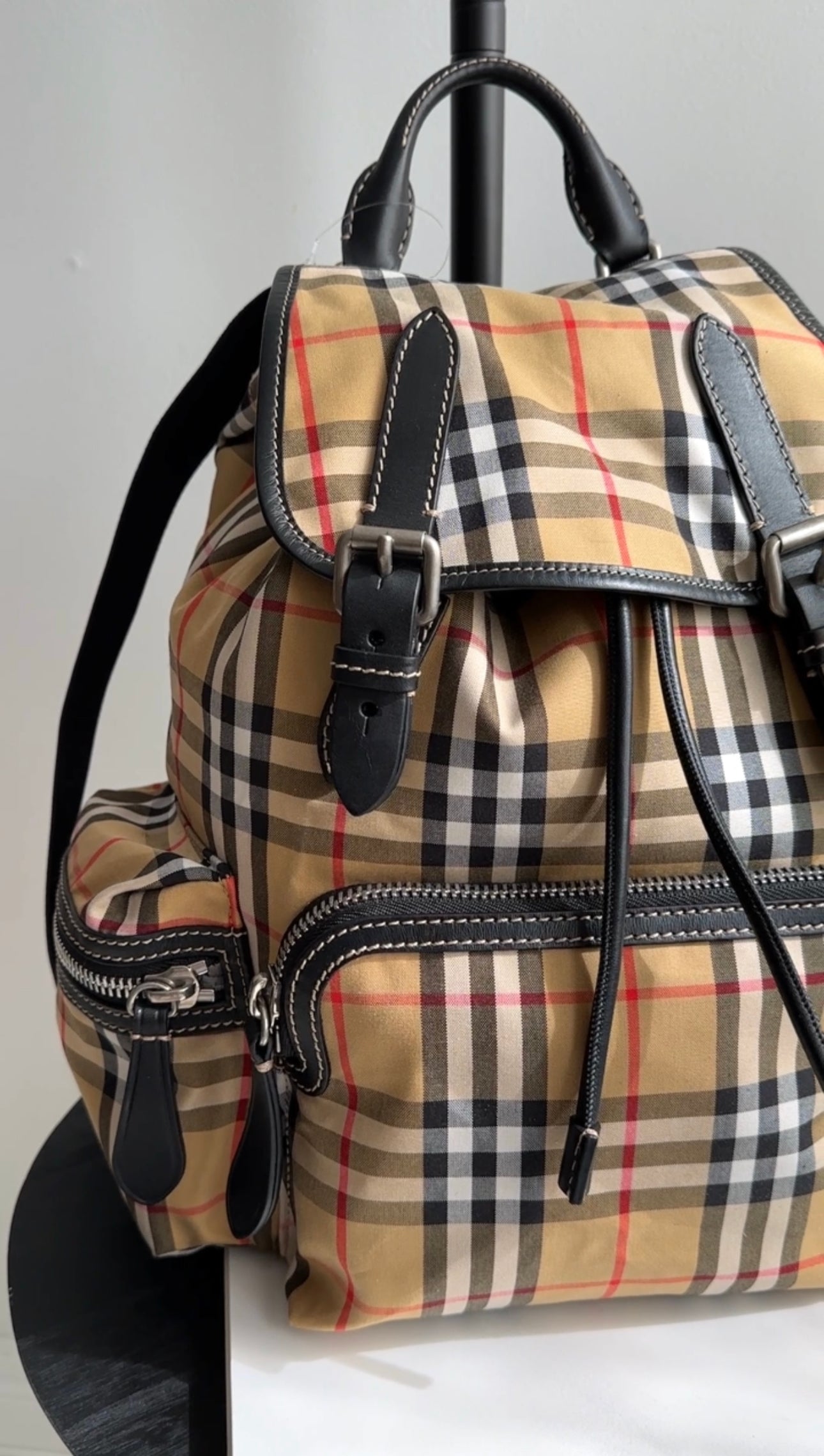 Burberry Large Check Fabric and Leather Backpack for Women & Men - Stylish Designer Travel Backpack for Work, School & Daily Commute