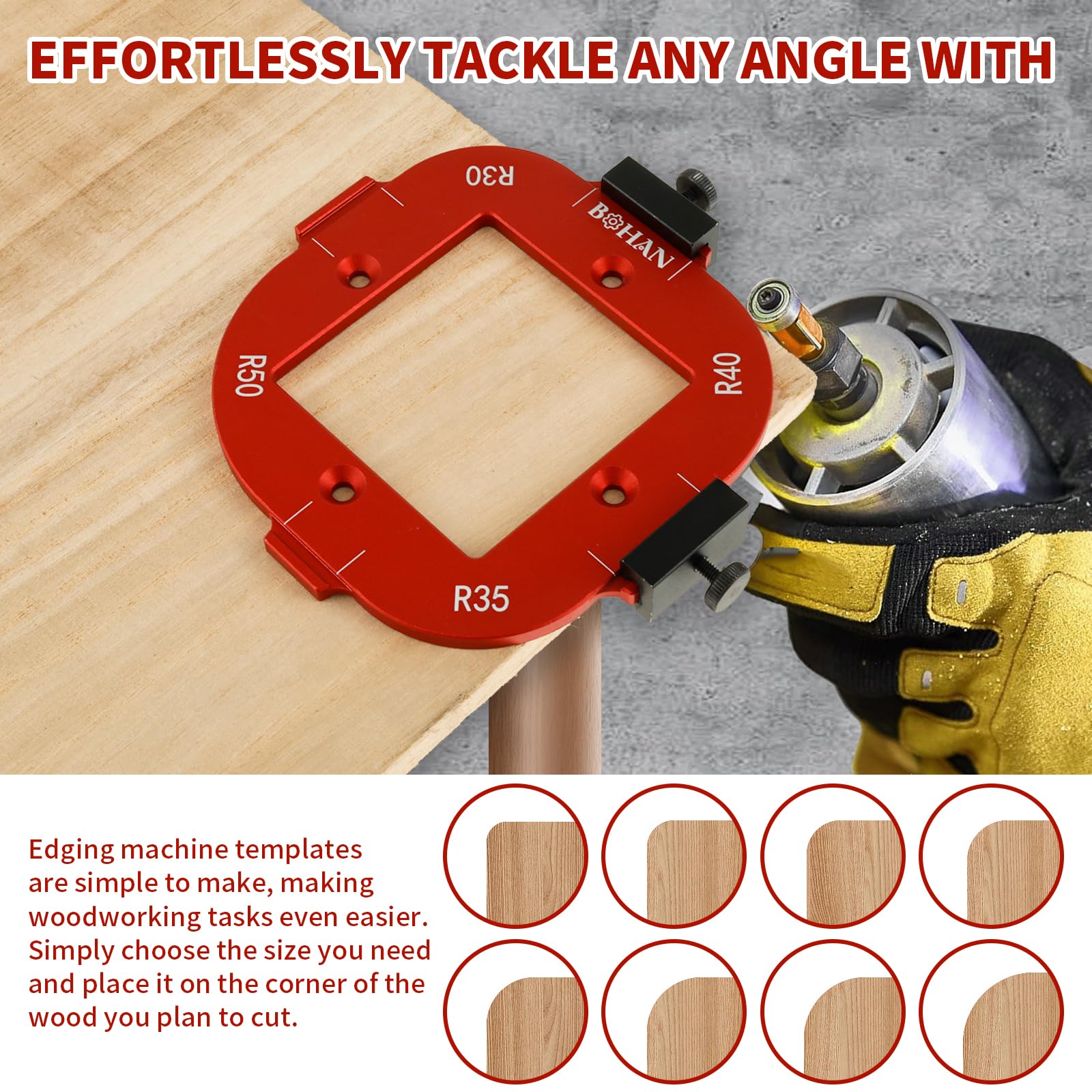 2Pcs Radius Jig Router Template Set - 4-in-1 Arc Angle Positioning Jig for R10 R15 R20 R25 R30 R35 R40 R50 - Perfect for Woodworking, Cabinet Making & DIY Furniture Projects