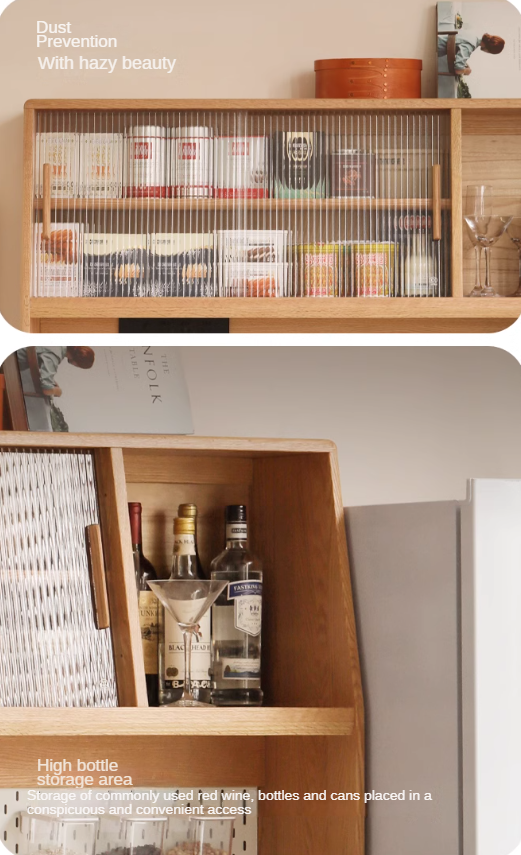 Solid Oak Wood Rock Board Sideboard - Rustic Farmhouse Buffet Cabinet for Dining Room, Living Room & Entryway Storage