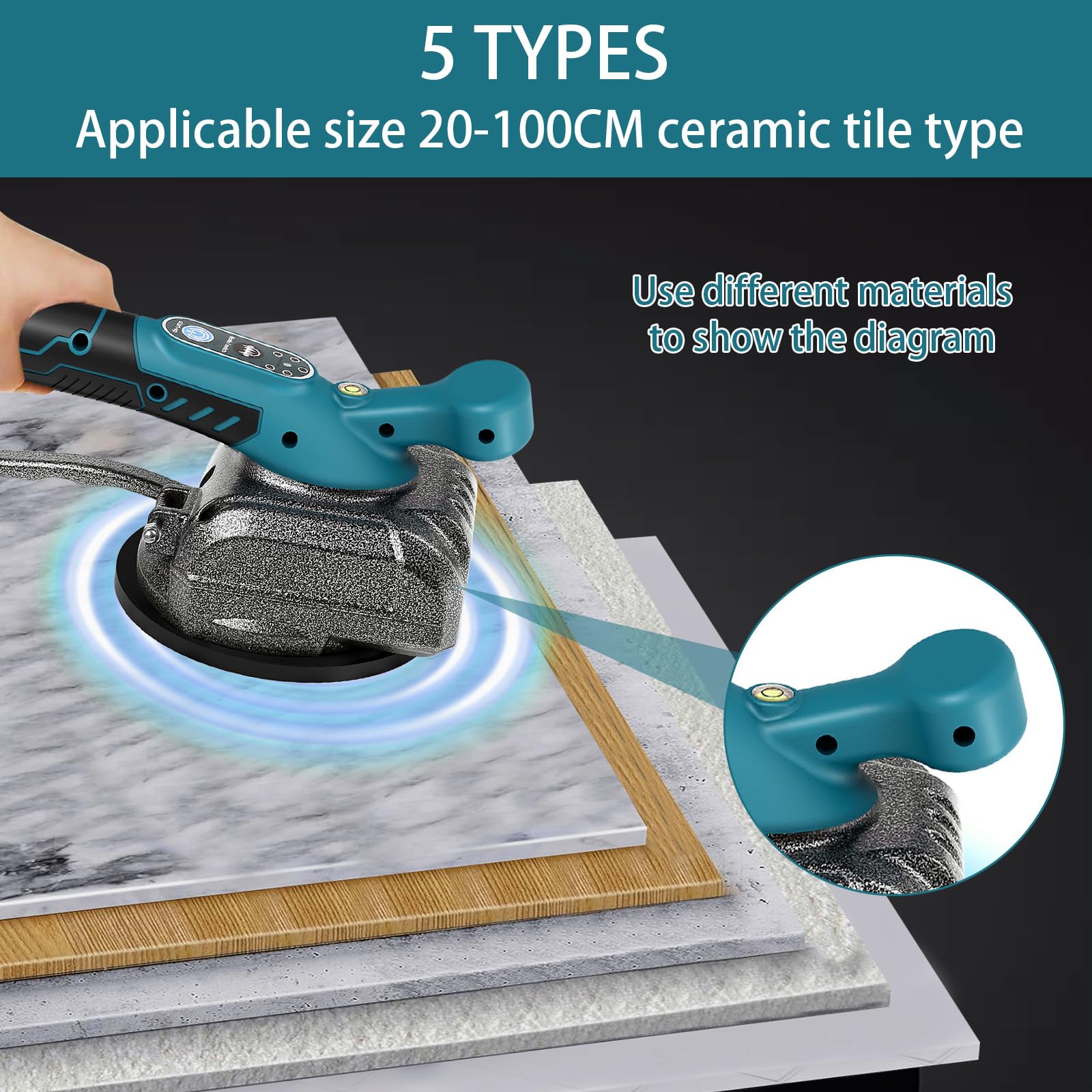 **Makita 18V Cordless Tile Vibration Machine - 5-Speed Adjustable with Suction Cup, Auto-Leveling, Digital Display & Lock - Handheld Tile Tiling Tool for Floors & Walls (Battery Not Included)**