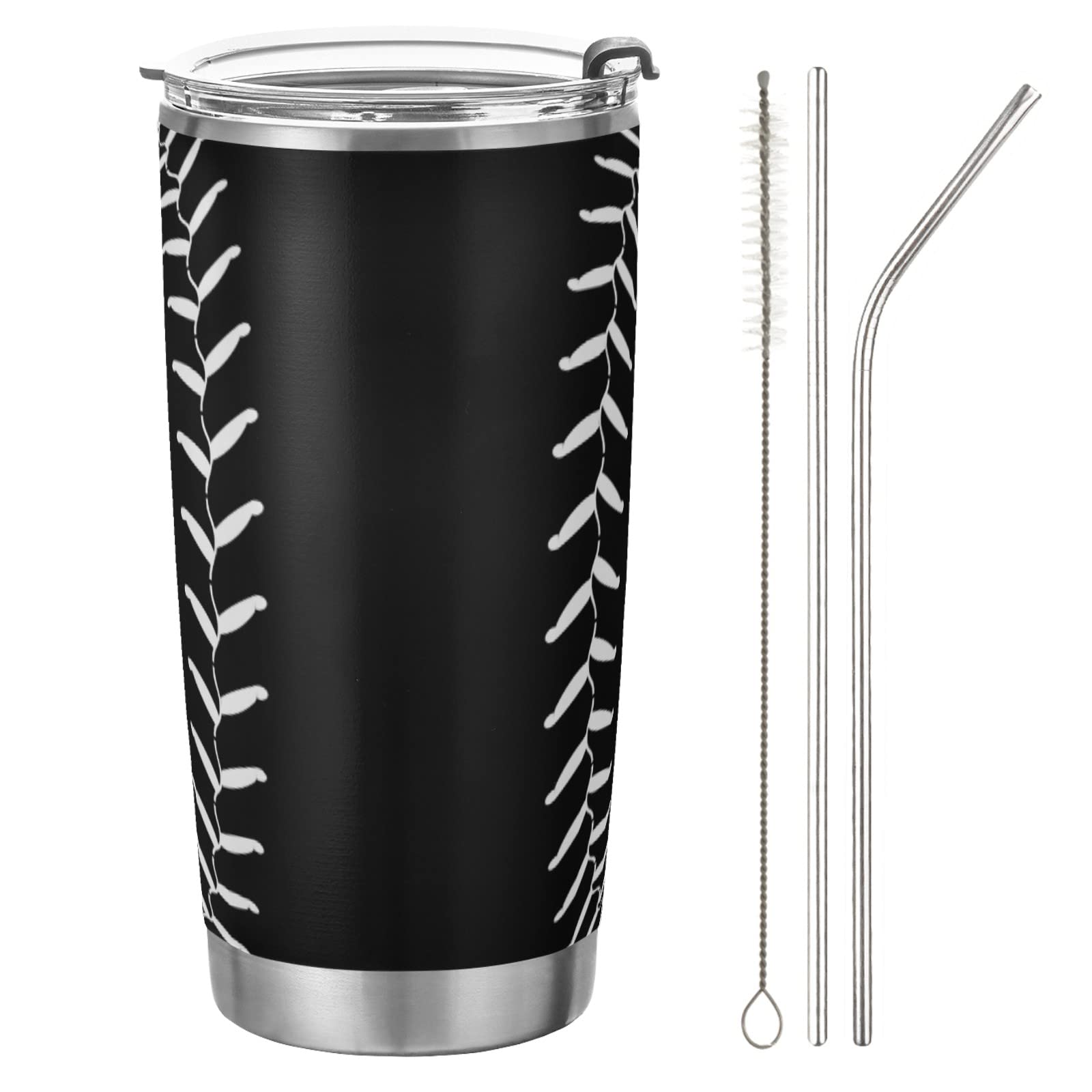 Oarencol 20 oz Stainless Steel Vacuum Insulated Tumbler - Baseball & Softball Themed Black Coffee Mug with Lid & Straw - Keeps Drinks Hot/Cold for Hours - Perfect for Sports Games, Outdoor Activities & Office Use