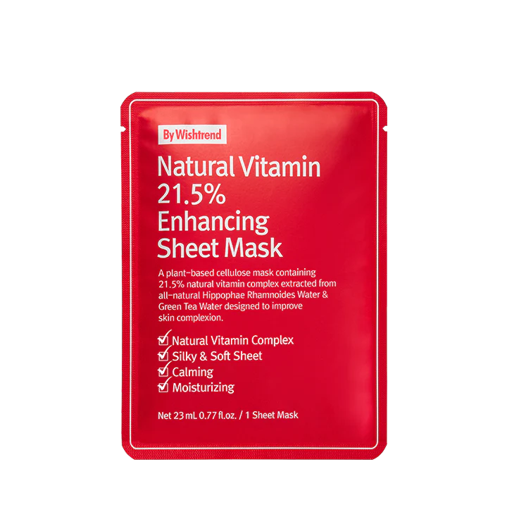 By Wishtrend Natural Vitamin 21.5% Brightening Sheet Mask 5 Pack - Hydrating & Glow-Boosting Face Mask for Dry Skin, Perfect for Night Skincare Routine & Self-Care Days