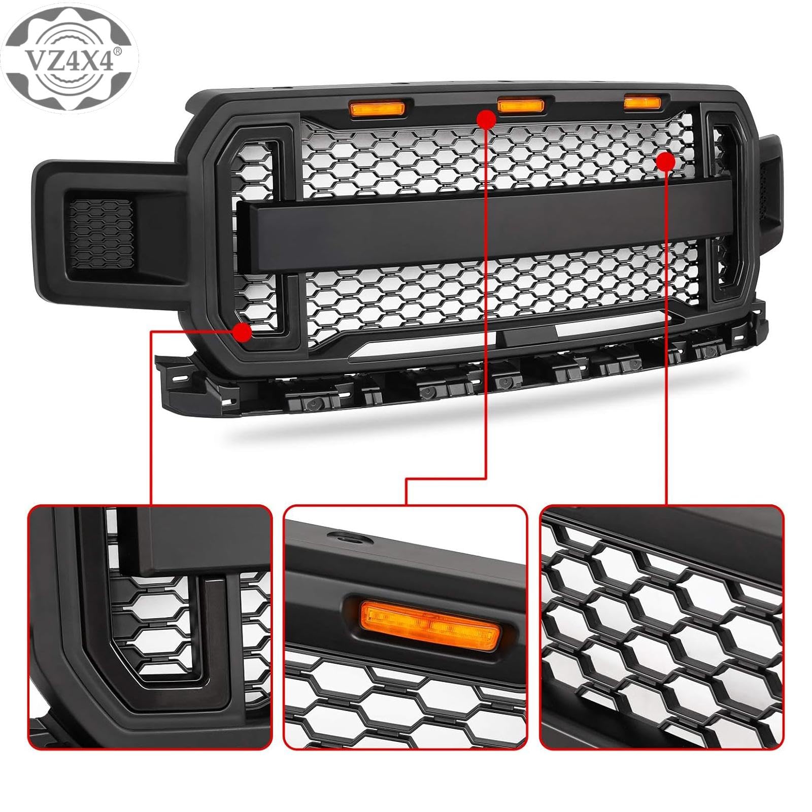 Ford F150 2018-2020 Raptor Style Matte Black Grille Mesh with DRL & Turn Signal Lights | Front Bumper Replacement | Off-Road & Street Style Upgrade