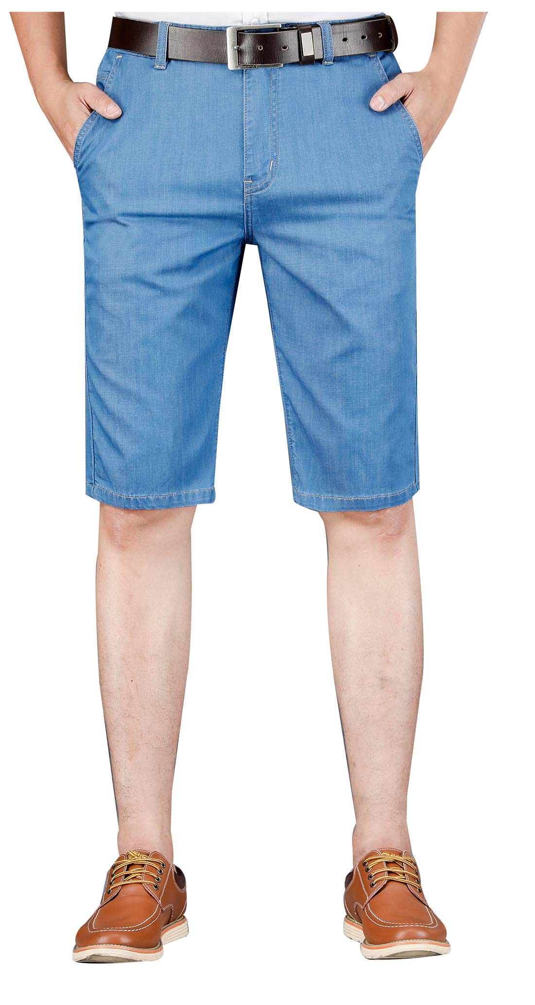 JiaYou Men's Mid Waist Standard Fit Knee-Length Light Washed Summer Denim Jeans Casual Shorts - Perfect for Summer Outings, Beach Trips & Casual Wear