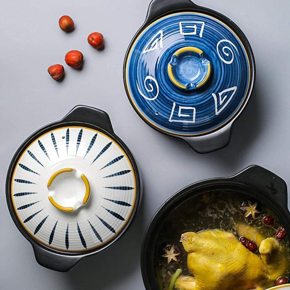 Japanese Style Ceramic Casserole Stockpot with Lid - 4.5L Heat Resistant Stone Pot for Gas Stove Cooking | Perfect for Stews, Soups & Slow Cooking at Home