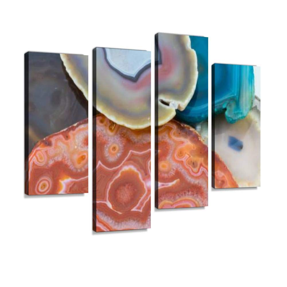 IGOONE 4-Panel Canvas Wall Art - Stunning Agate Slice Paintings, Framed & Ready to Hang - Modern Home Decor for Living Room, Bedroom & Office