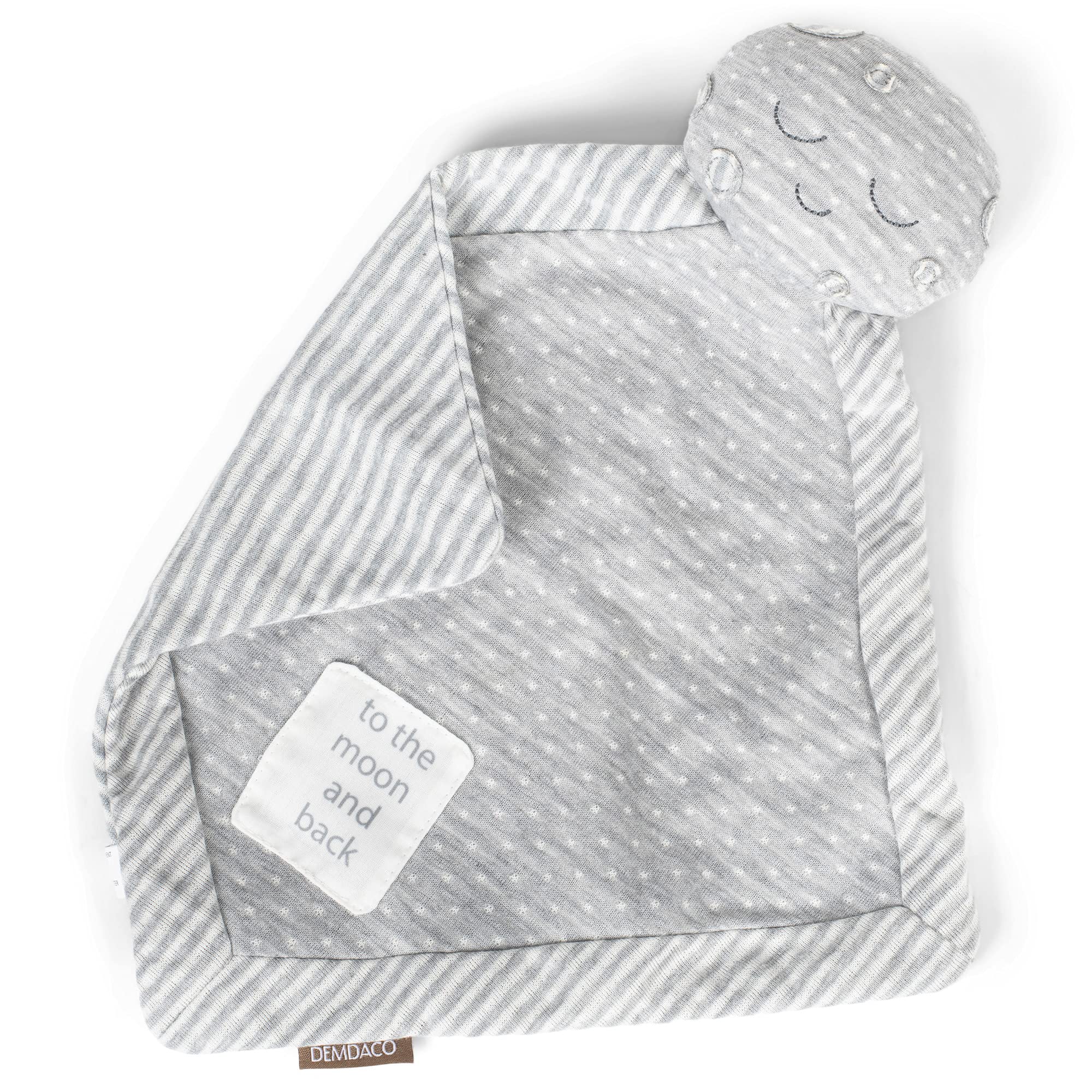 DEMDACO Soft Heather Grey Moon Plush Blanket - 14 Inch Polyester Stuffed Animal & Security Blanket for Kids | Perfect for Nap Time, Bedtime, and Comfort
