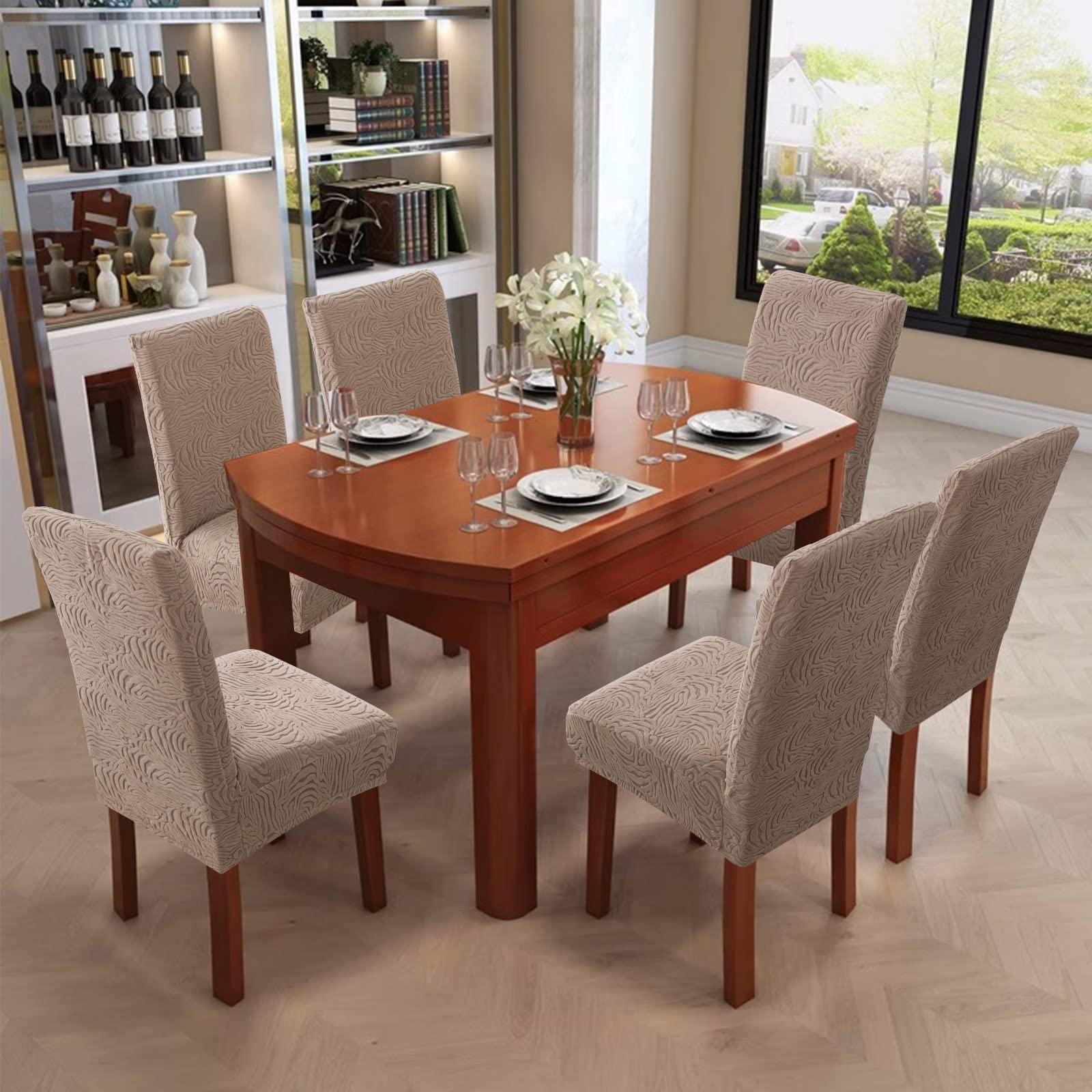 Stretch Dining Chair Covers 6-Pack - Washable & Removable for Kitchen & Dining Room