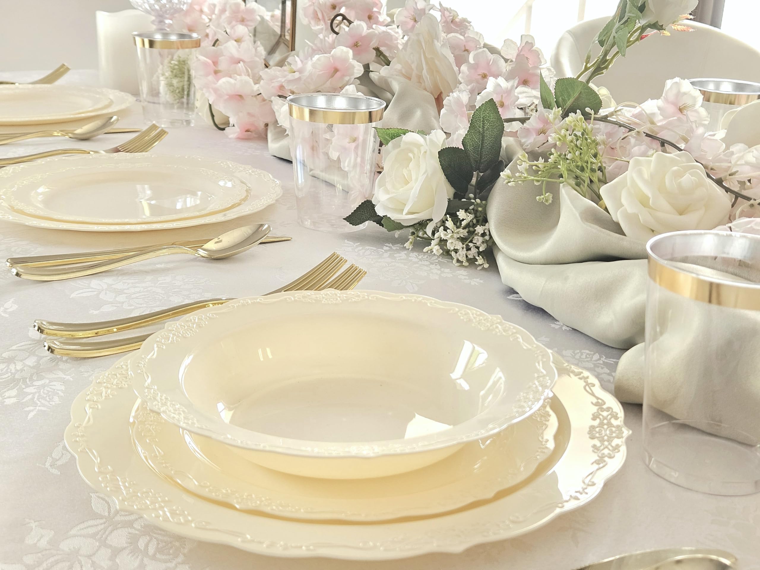 240-Pack Disposable Plastic Plates - 10 Inch Ivory Dinner Plates for Weddings, Parties & Events | Elegant Verona Plain Design | Bulk Disposable Tableware for Catering, BBQs & Special Occasions