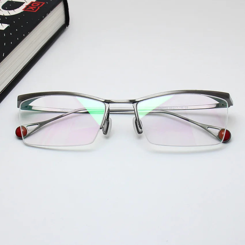 Stylish Black Semi-Rimless Square Frame Titanium Eyeglasses for Men - Perfect for Office, Reading & Everyday Use