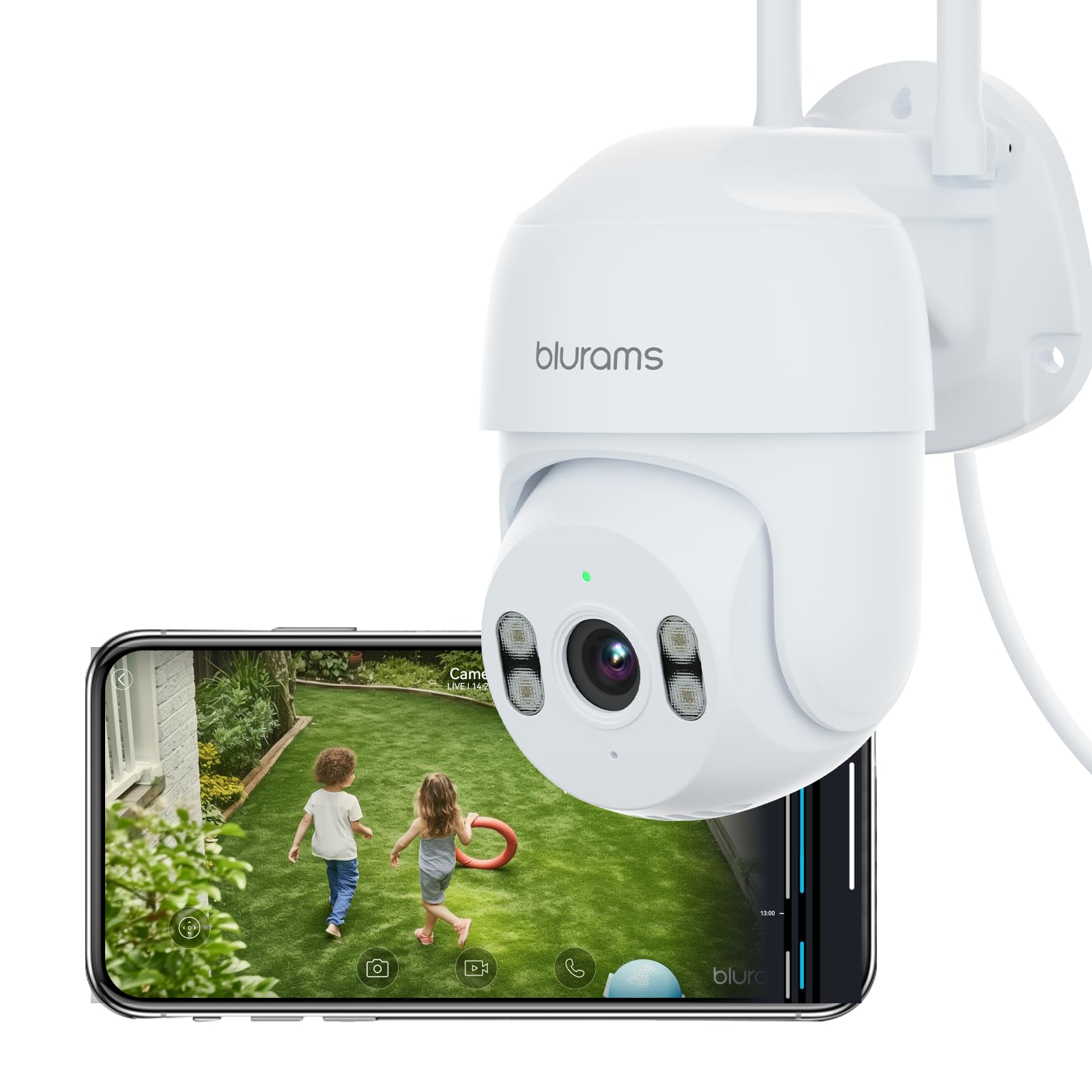 Blurams 2K Outdoor Security Camera with WiFi, 360° Pan/Tilt, Color Night Vision - IP66 Weatherproof CCTV for Home Protection - Motion/Sound Detection, 2-Way Talk, Siren Alarm - Works with Alexa (2.4GHz) - Perfect for Monitoring Front Yard, Backyard & Driveway