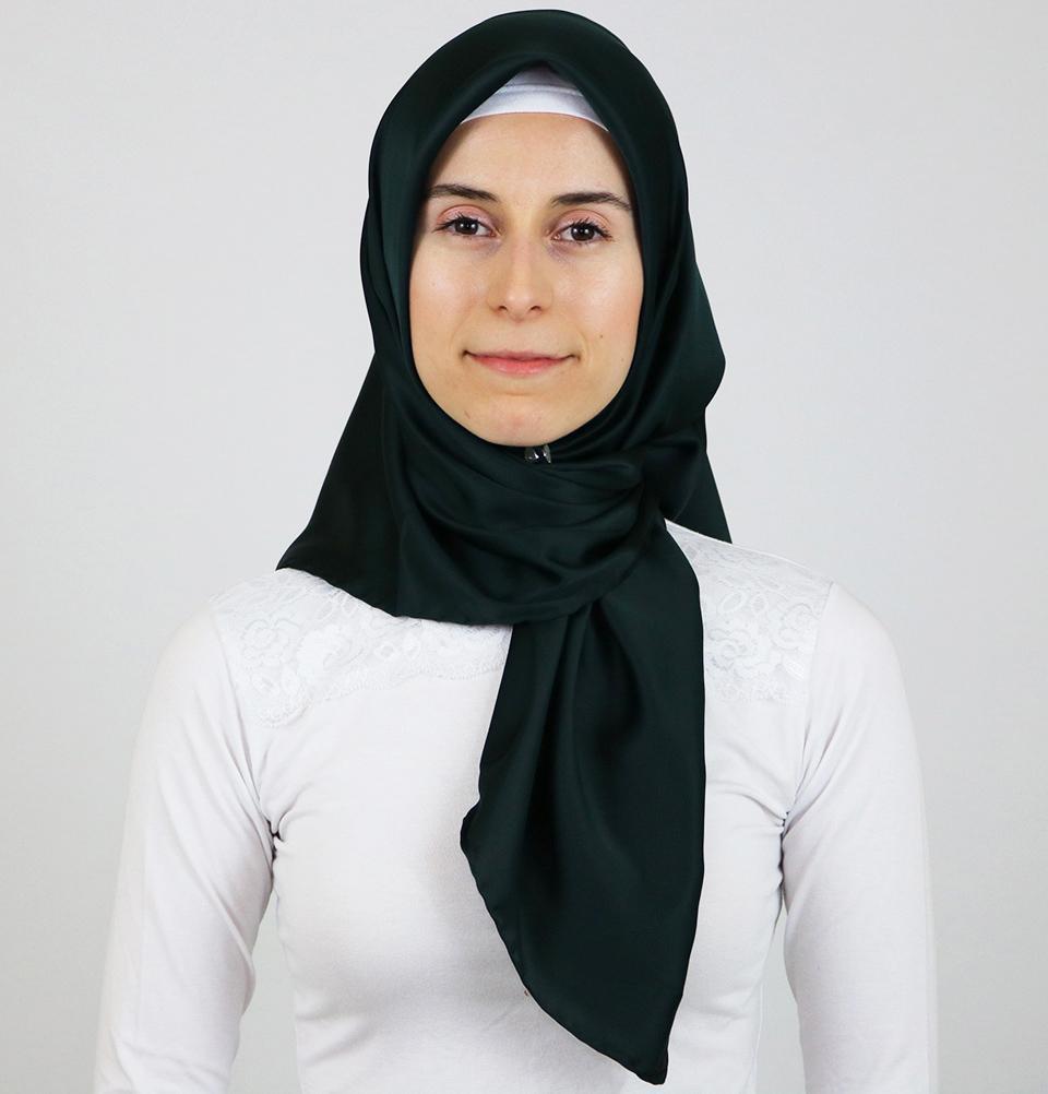Aker Satin Square Hijab Scarf 6385 952 Dark Green - Soft Muslim Headscarf for Women, Breathable & Lightweight - Perfect for Daily Wear, Prayer, and Special Occasions