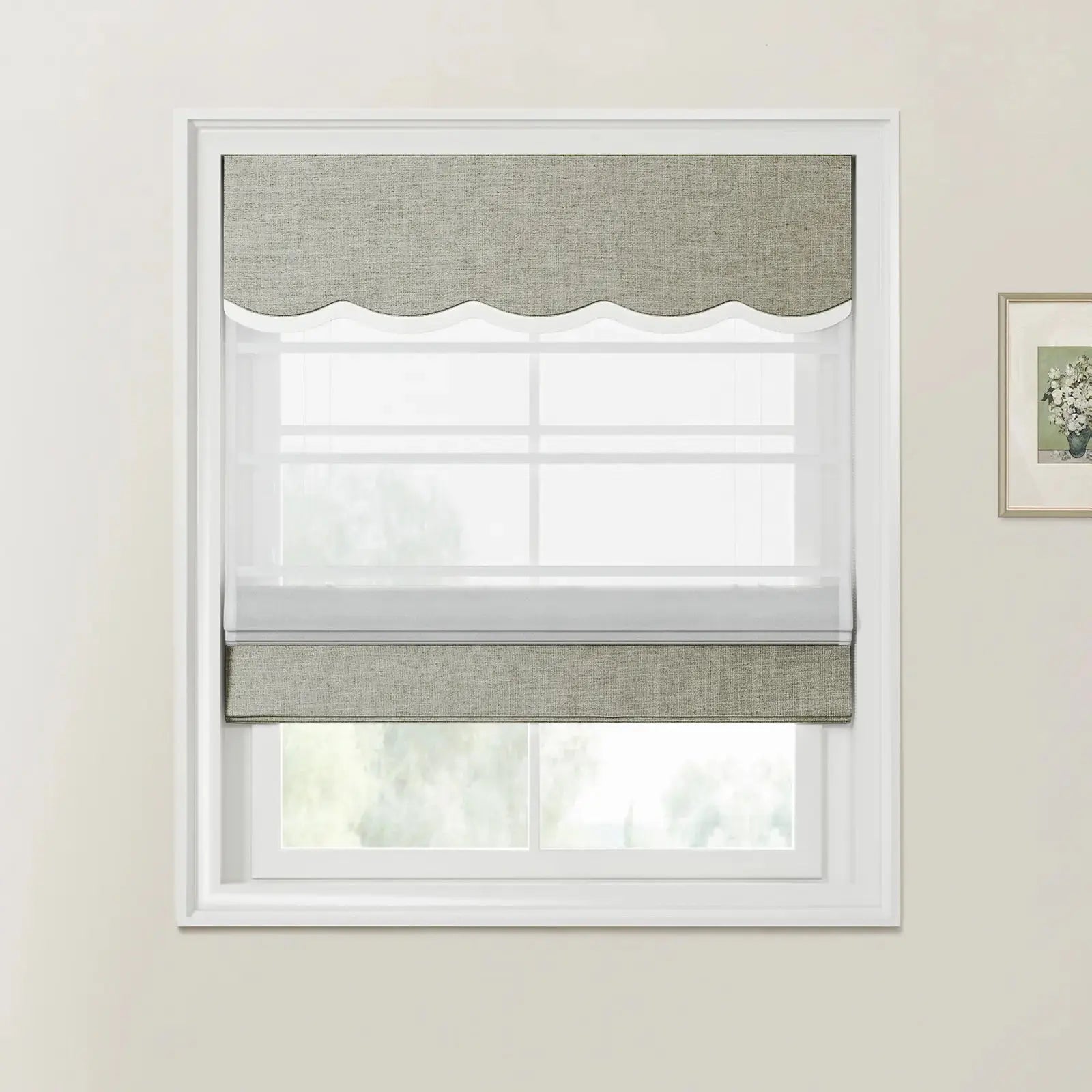 Custom Valanced Day & Night Roman Shade with Cord Lift - Blackout Window Treatment for Bedroom & Living Room