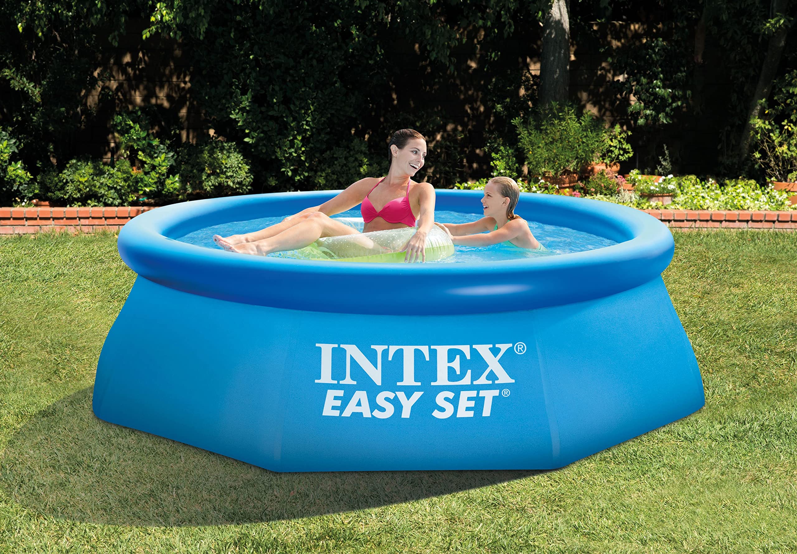 Intex 8ft Above Ground Swimming Pool Cover (2-Pack) & 8ft Inflatable Top Round Pool - Heavy Duty Protection for Summer Backyard Fun