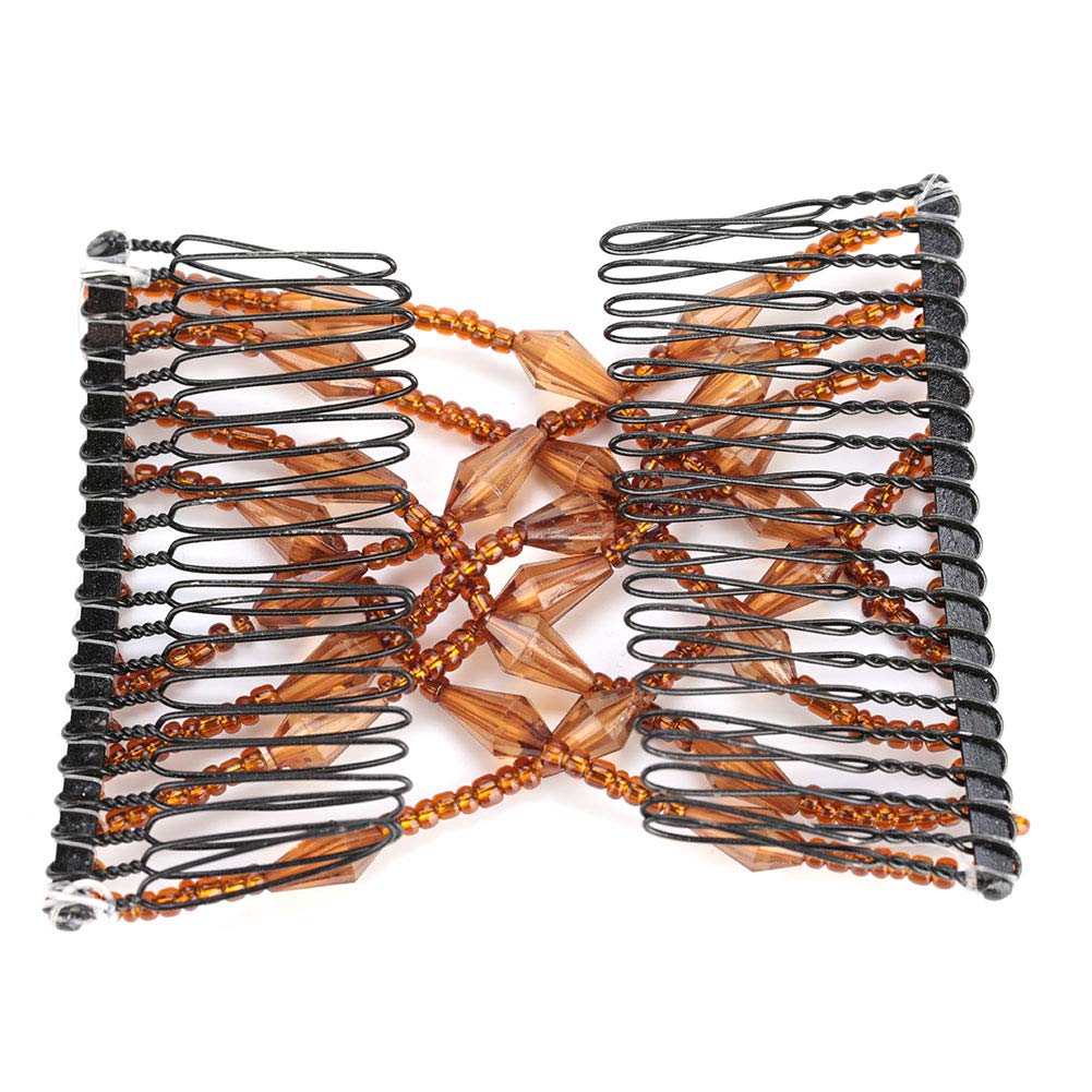 Women's Magic Stretchable Hair Clips with Beads - Elastic Double Hair Clips for Hairstyling, Ponytails & Braids - Perfect for Daily Use, Parties & Weddings