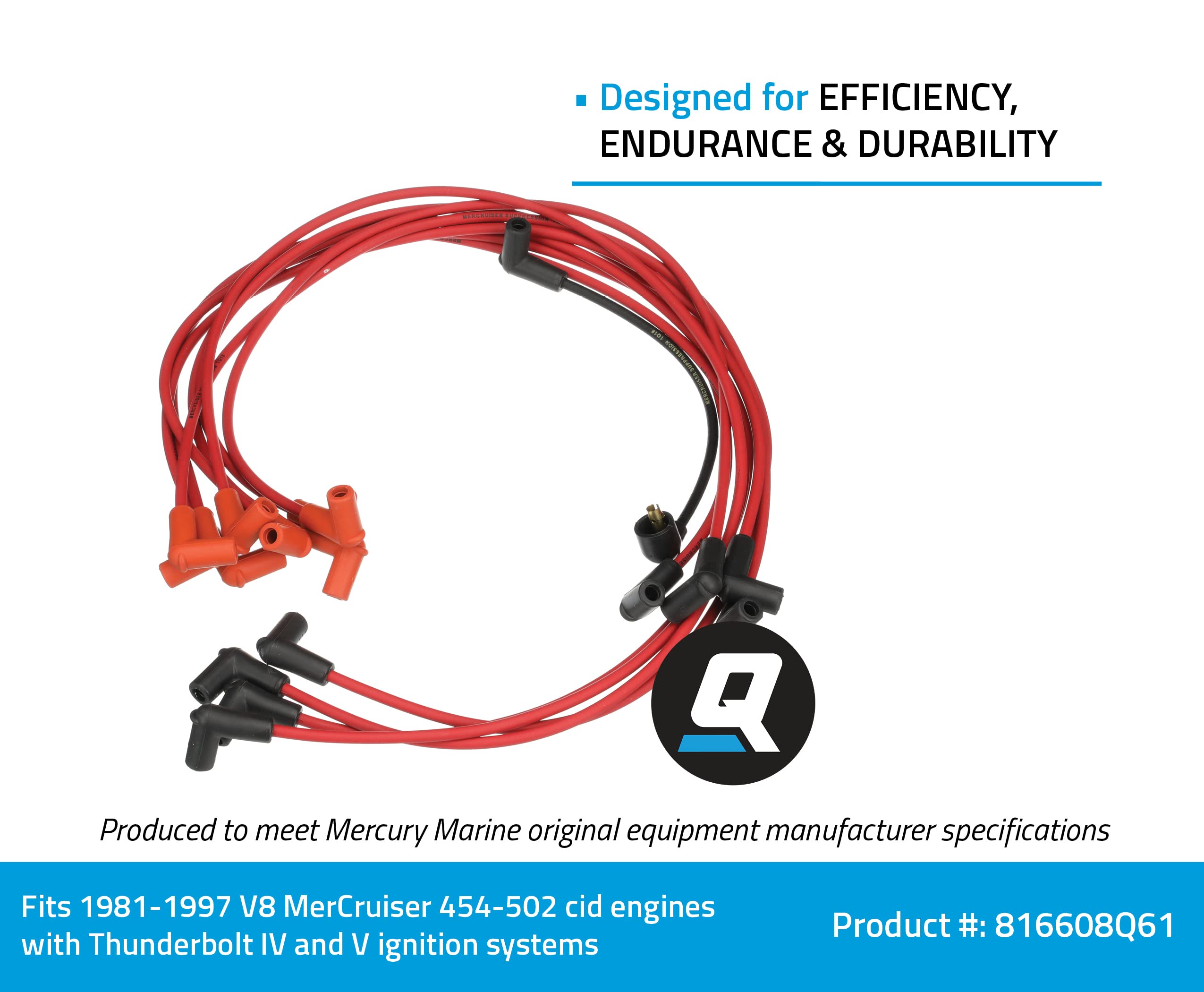 Quicksilver 816608Q61 High Performance Red Spark Plug Wire Kit - Compatible with Marine & Automotive Engines for Smooth Ignition & Power Boost