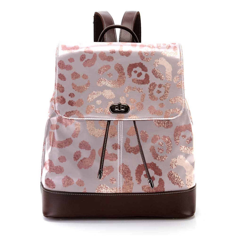 Stylish PU Leather Backpack for Men & Women - Waterproof Laptop Backpack for College, Travel & Work - Fashionable Daypack with Leopard Print & Rose Gold Accents - Perfect for School, Commuting & Business Trips