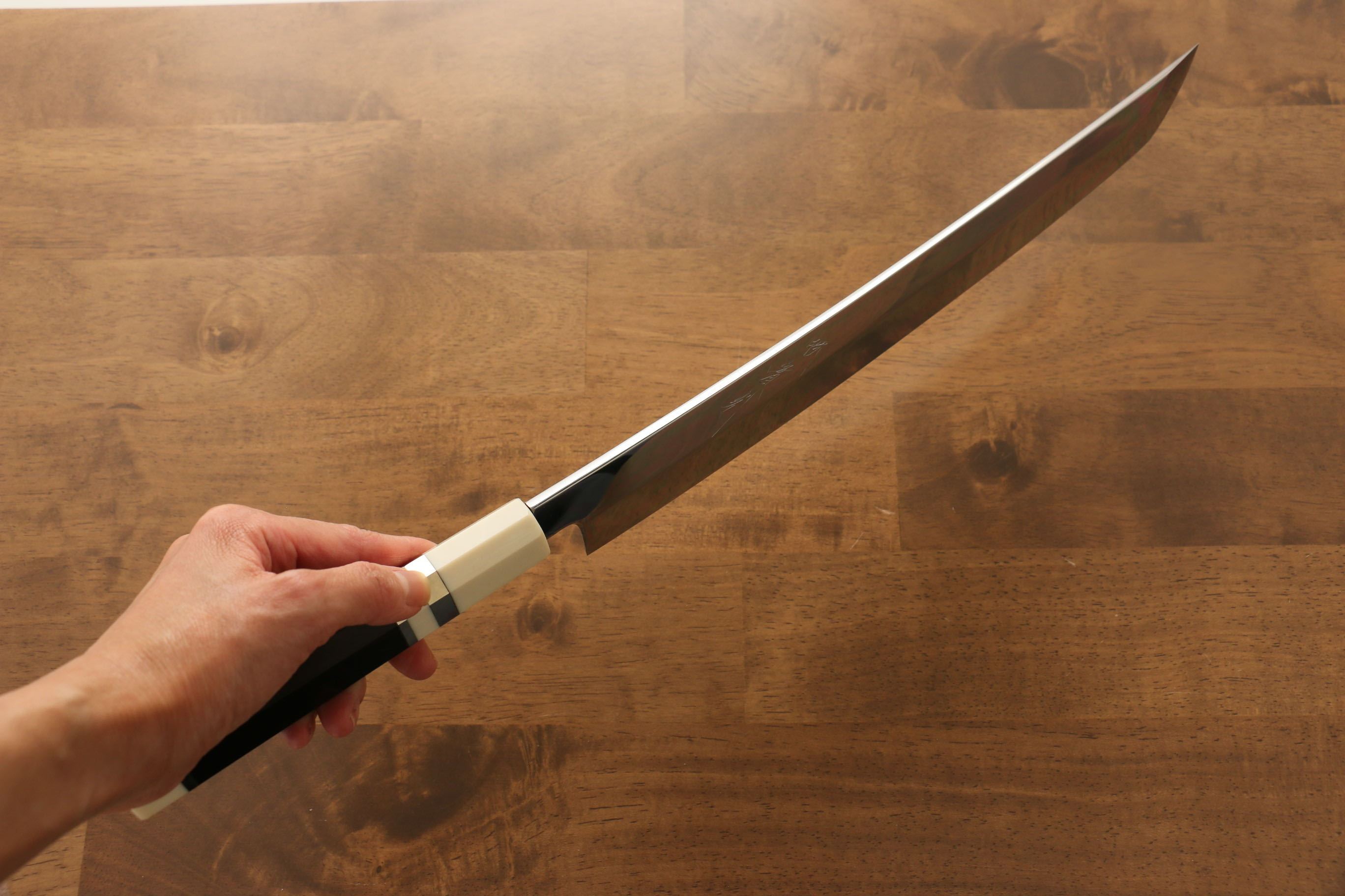 Premium Jikko Silver Steel No.3 Sakimaru Yanagiba 300mm Japanese Sushi Knife - Ebony Wood Handle with Decorative Ring - Perfect for Sushi Chefs & Professional Kitchen Use