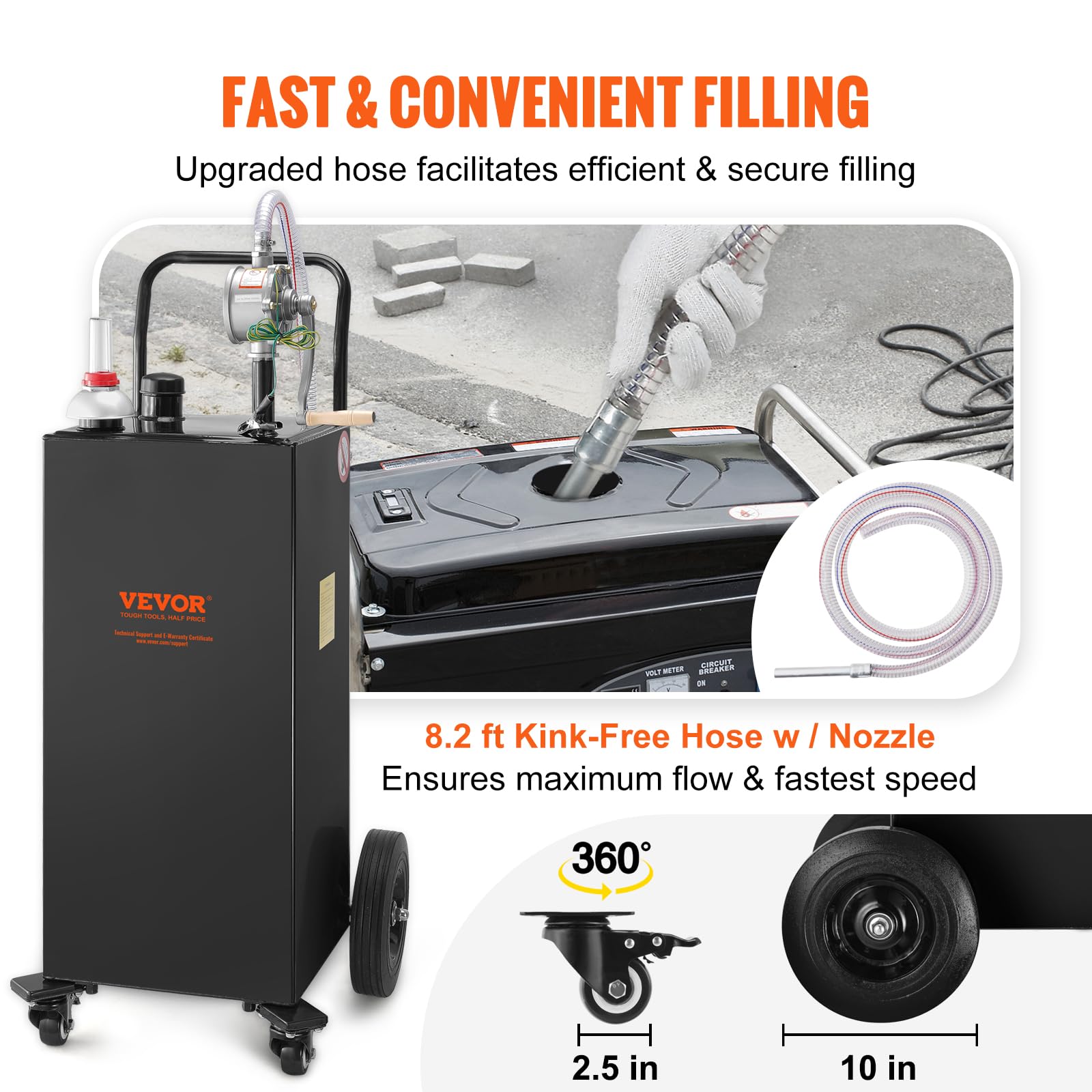 VEVOR 30 Gallon Portable Gas Caddy with Manual Pump | 4-Wheel Fuel Storage Tank for Gasoline & Diesel | Perfect for Cars, Lawn Mowers, ATVs, Boats | Outdoor & Emergency Fuel Transfer Solution