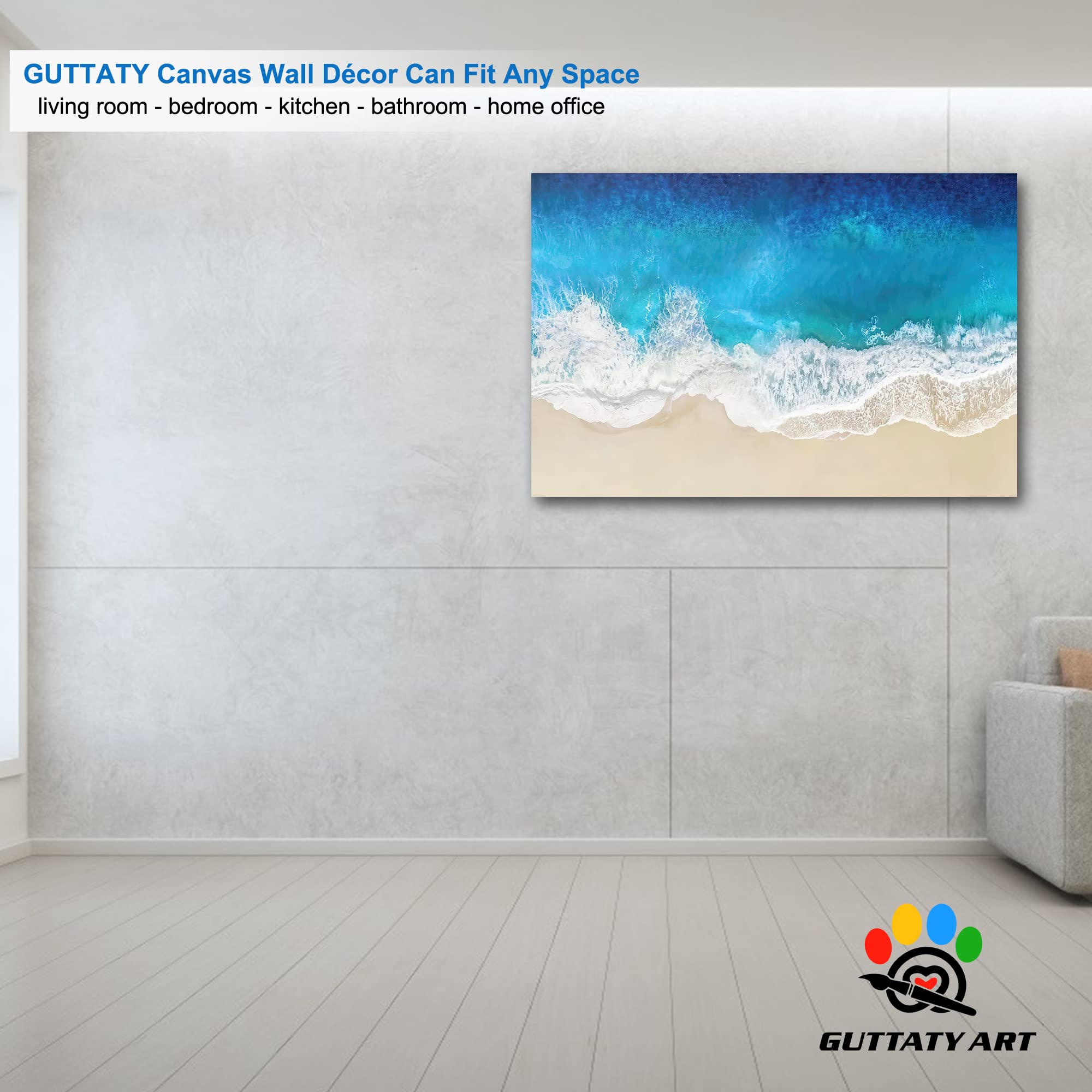 GUTTATY Large Beach Canvas Wall Art - Navy Blue Ocean Coastal Painting for Living Room, Home & Office Decor - Framed Seascape Canvas Print (32x48 Inches) - Perfect for Coastal, Nautical or Beach House Theme Decorations