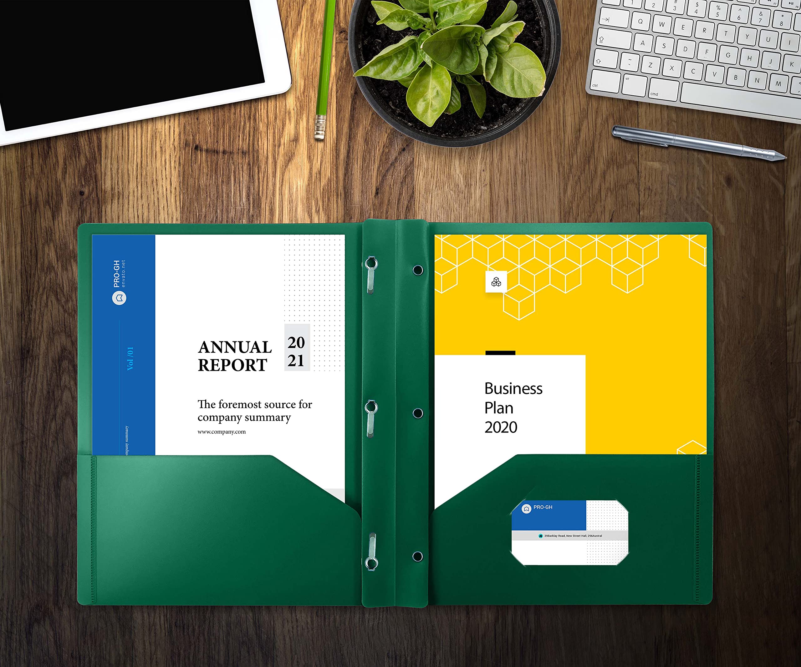 Better Office Products Heavyweight Green Plastic 2-Pocket Folders with Prongs - Letter Size Poly Folders (24 Pack) with 3 Metal Fastener Clips - Perfect for School, Office Documents & Presentations
