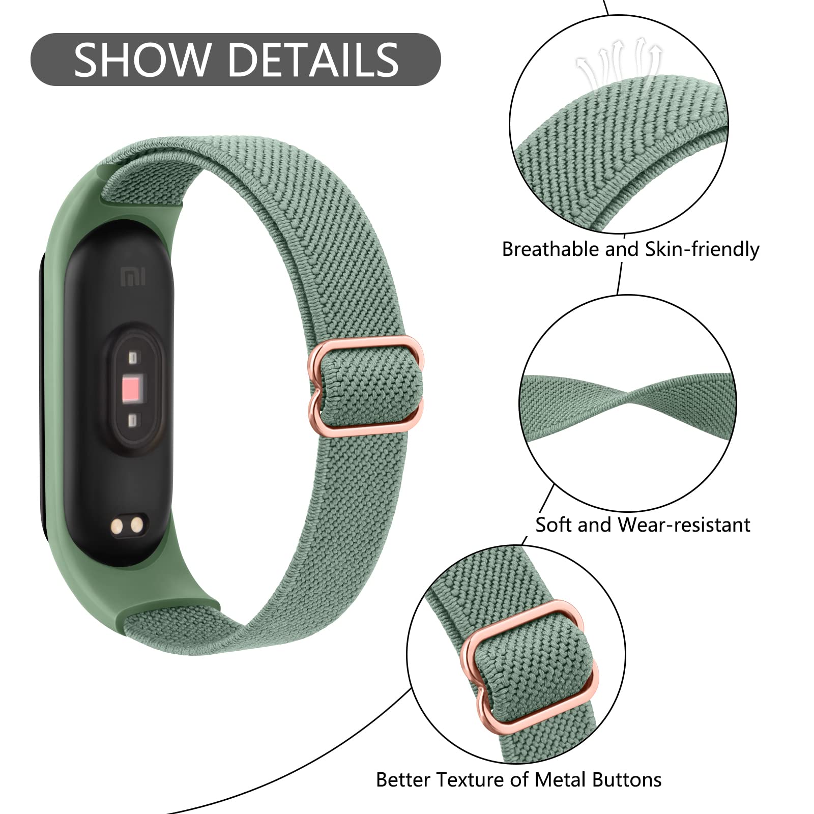 Tobfit 3 Pack Adjustable Elastic Replacement Strap for Xiaomi Mi Band 6/5/4/3 & Amazfit Band 5 - Soft Comfortable Sport Wristband for Running, Swimming & Daily Wear