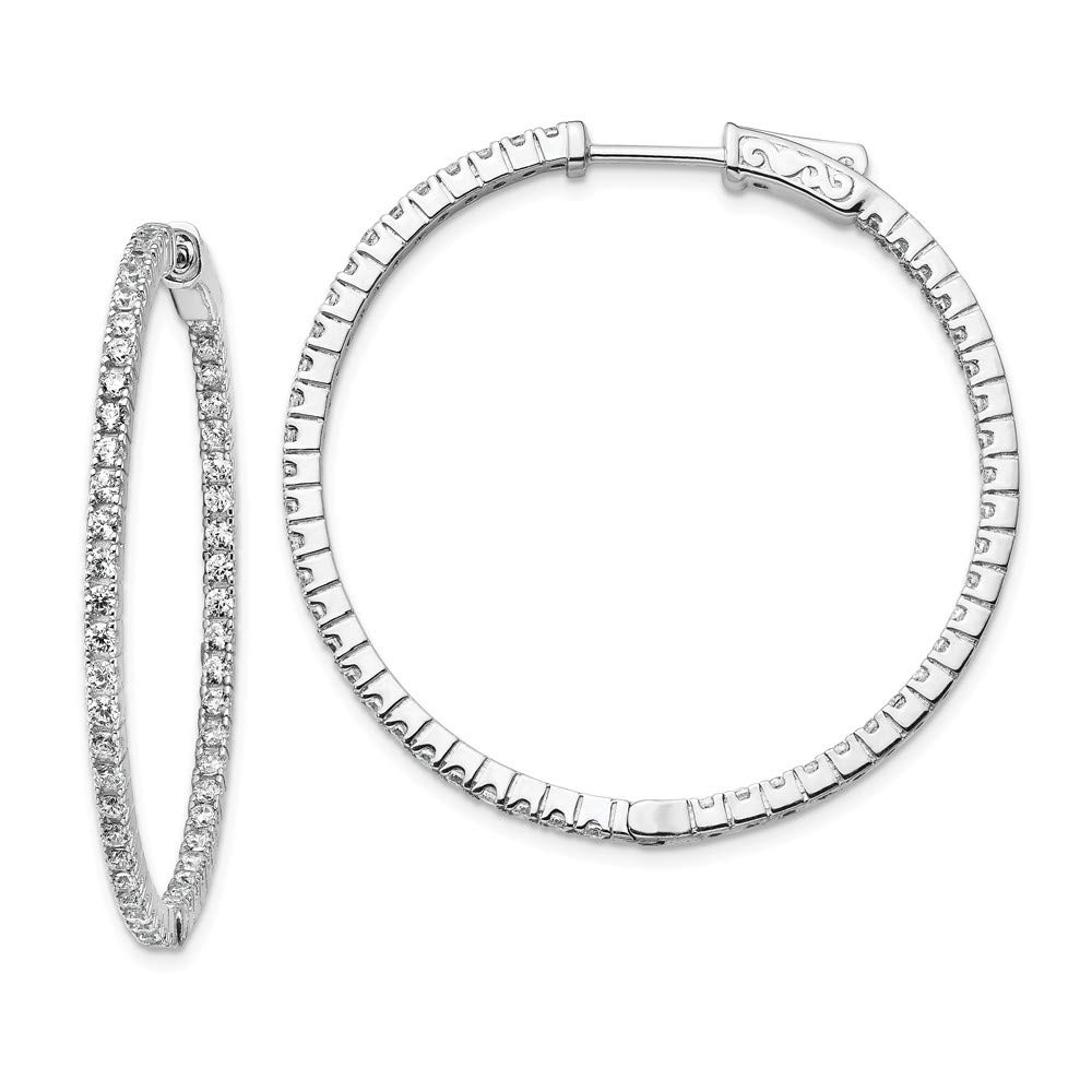 Sterling Silver Rhodium-Plated Cubic Zirconia Hinged Hoop Earrings for Women - Elegant In & Out Design QE8025 | Perfect for Parties, Weddings & Everyday Wear