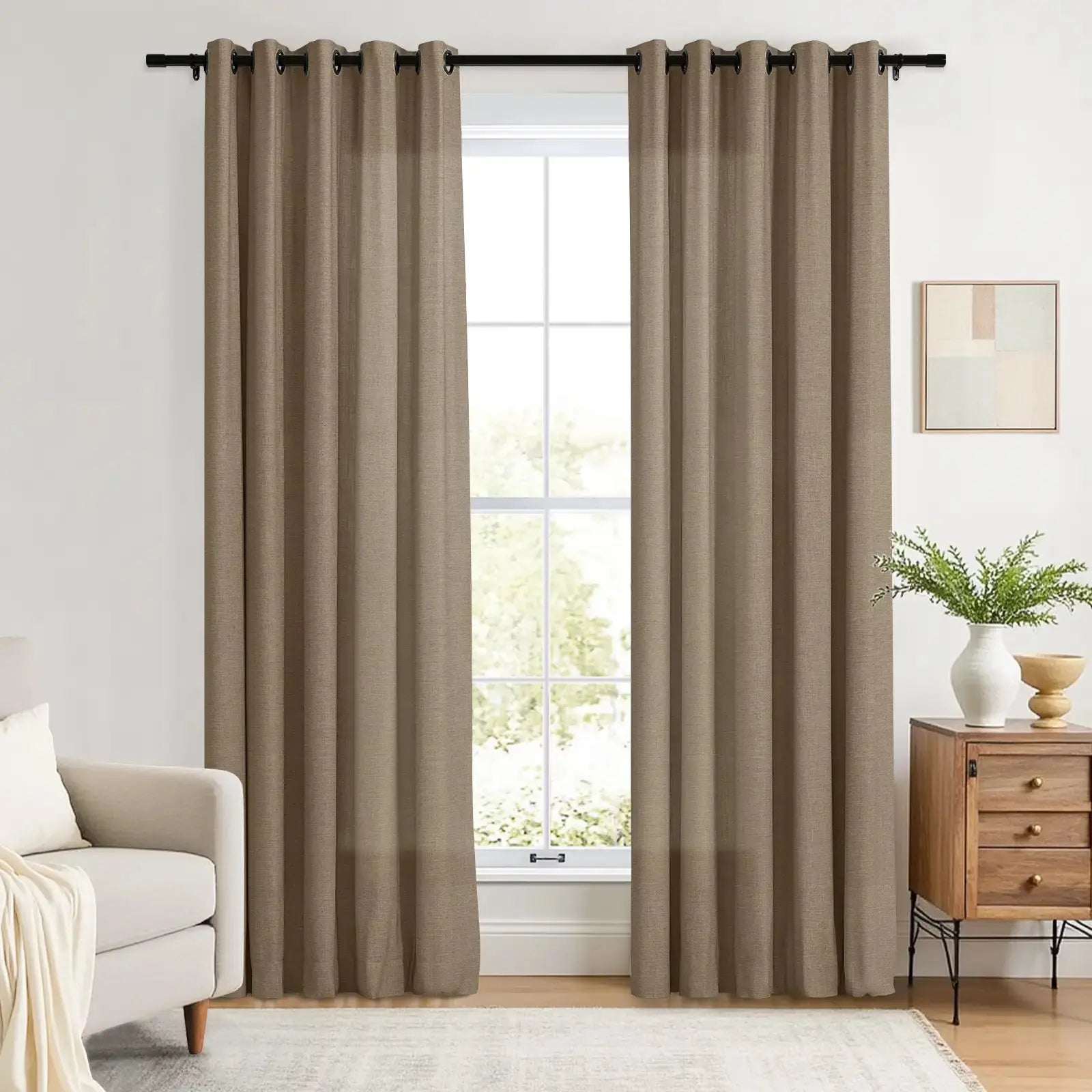 Linen Curtains with Grommet Top - Blackout Drapes for Living Room & Bedroom - Elegant Home Decor for Windows (52x84 Inches) - Perfect for Privacy, Light Control and Room Darkening