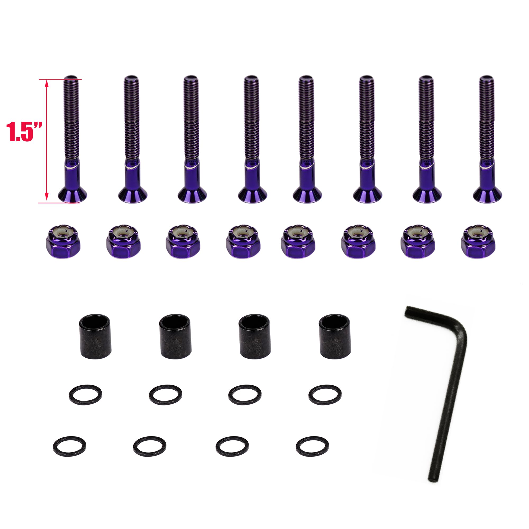 Premium Purple Skateboard Hardware Kit - Durable Alloy Mounting Screws & Nuts Set for Longboards, Cruisers & Skateboards - Perfect for DIY Repairs & Board Customization