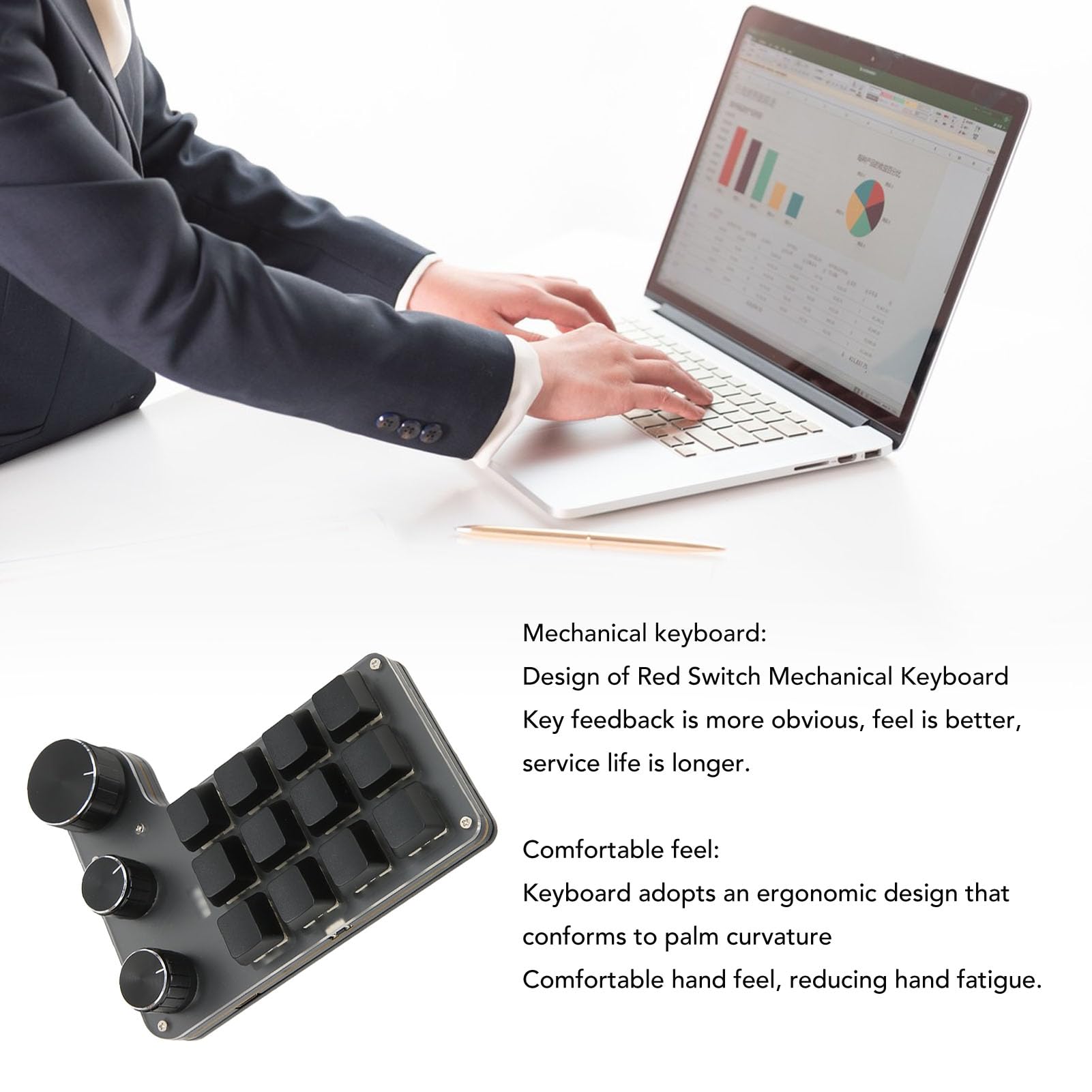 Bewinner 12-Key Programmable Mechanical Keyboard with 3 Buttons | USB-C Wired One-Handed Gaming Keyboard for OSU, Office Work & Video Editing | Perfect for Gamers, Programmers & Content Creators